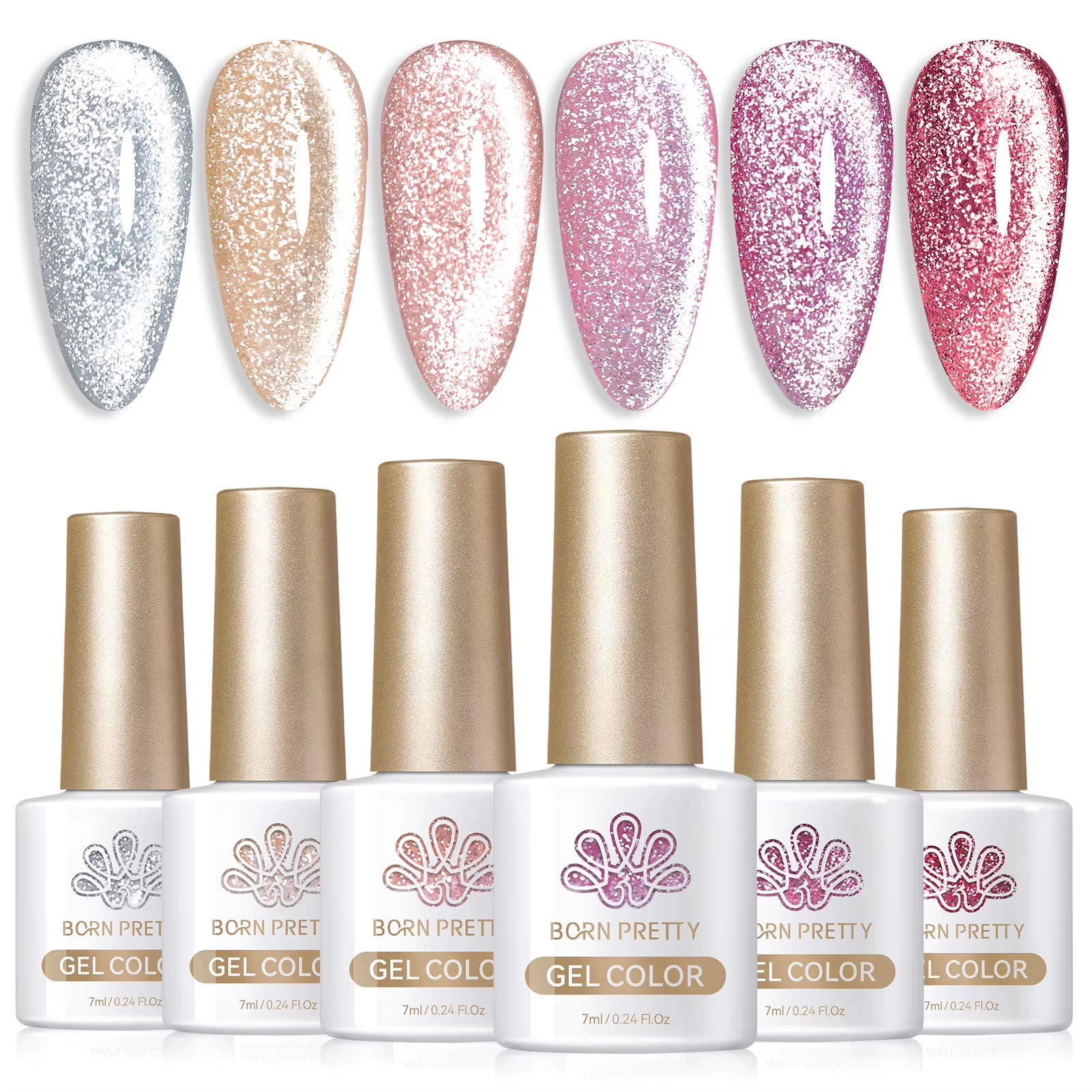 6PCS Pink Ocean Cat Magnetic Nail Gel Polish Set - Holographic Jelly Manicure Kit for Salon-Quality Art