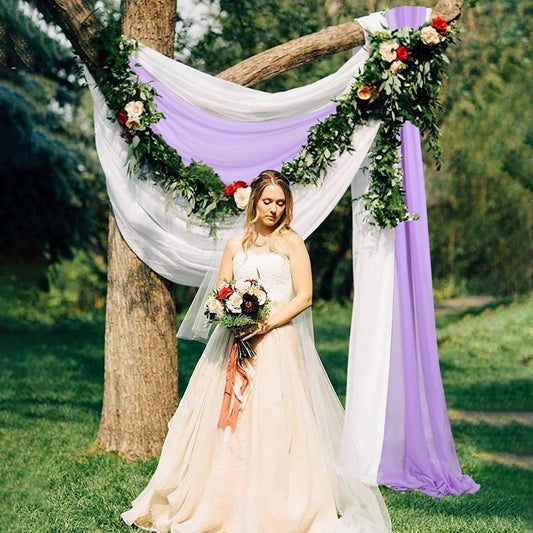 White Chiffon Wedding Arch Drapes - 2 Panels 18FT Voile, 6 Yards, Perfect for Ceremonies, Receptions, and Photo Backdrops | Elegant Sheer Fabric