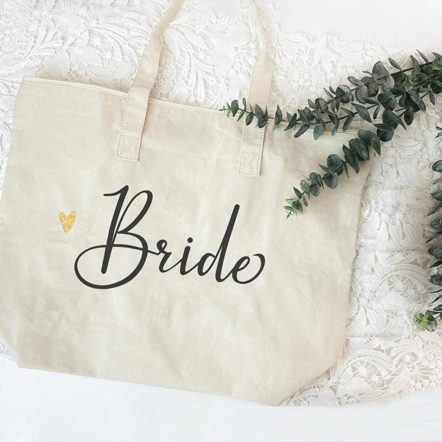 Bride Gifts Bride Bag for Wedding Bachelorette Engagement Party Accessories Bridal Shower Gifts Cotton Beach Canvas Tote Shoulder Bag with Zipper and Pocket