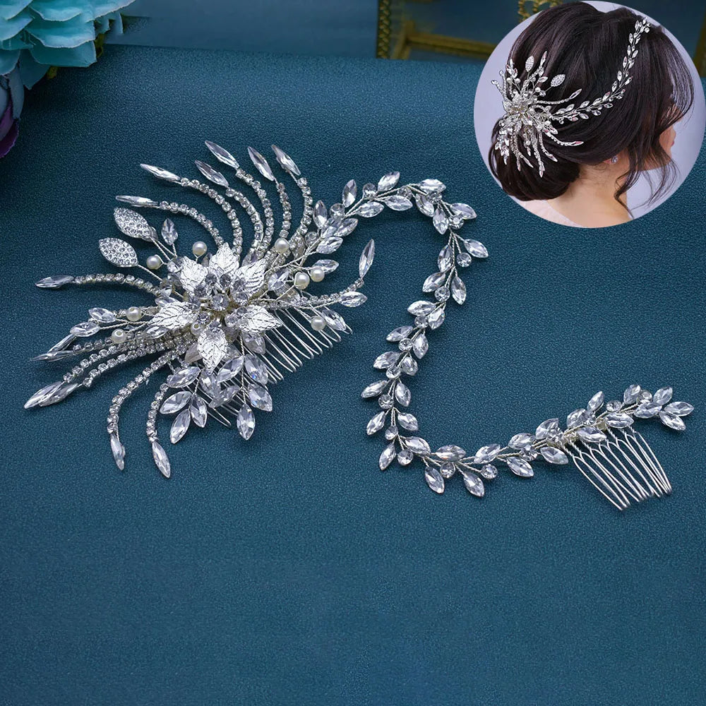 DZ061 Fashion Bride Headpiece Zircon Wedding Comb with Cubic Luxury Barrettes Hairband Wedding Hair Accessories Bridal Crowns