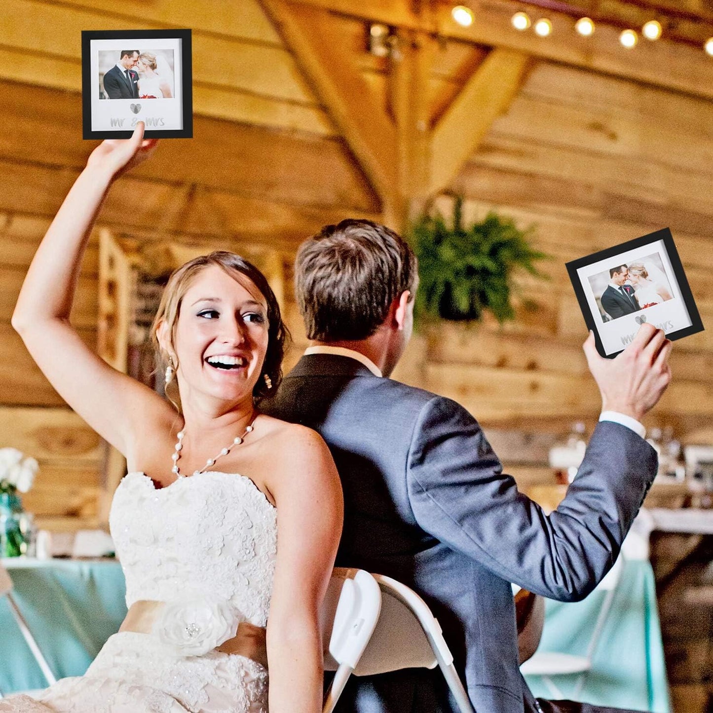 Heart Thumbprint Keepsake Frame and Ink Kit,Wedding Picture Frame Wedding Registry Idea Shower Gift for Bride Newlywed (Black Frame, Silver Text)