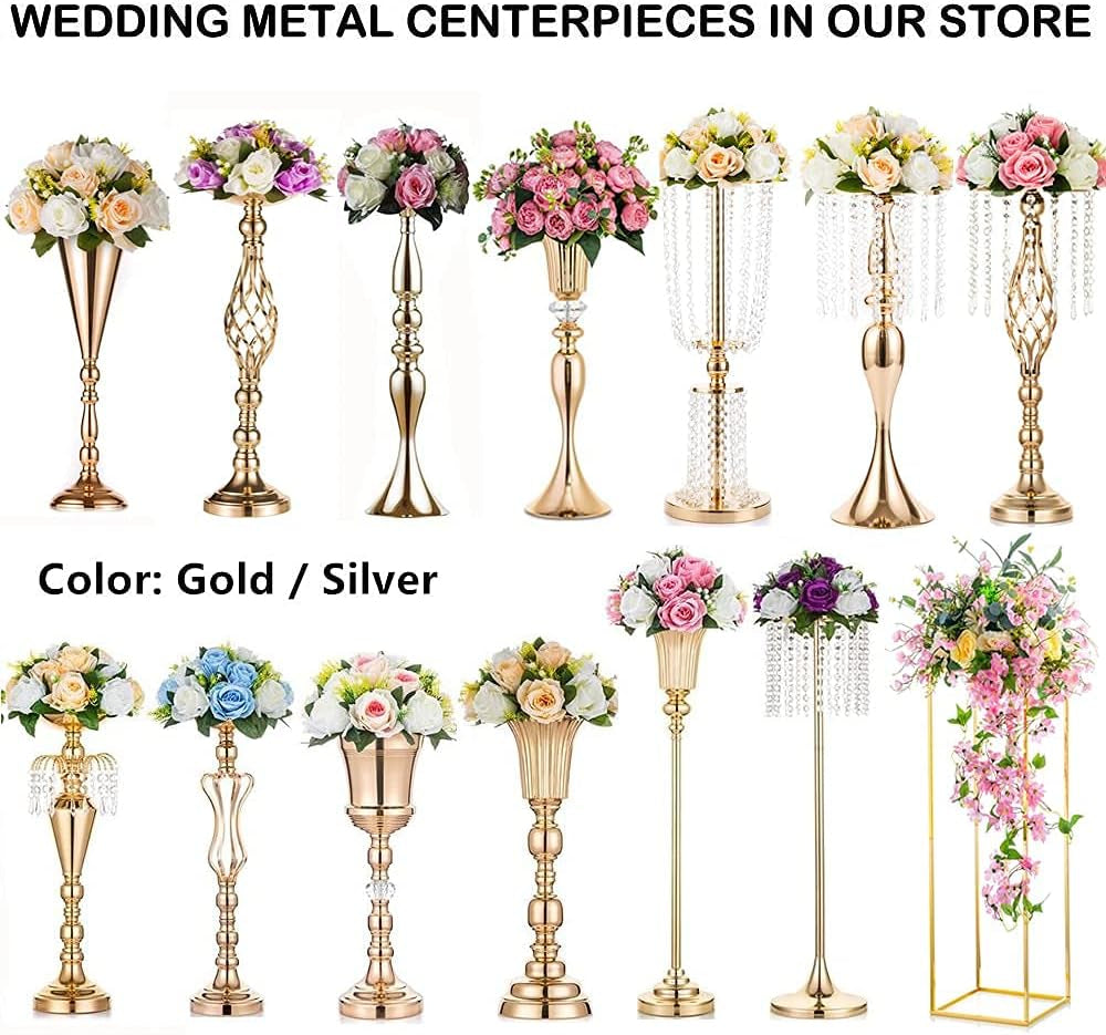 2 Pcs 47.2" Tall Large Gold Vases for Centerpieces Crystal Flower Stand for Wedding Centerpieces, Gold Flower Vase for Quinceanera Decorations Flower Centerpieces for Wedding Aisle Decorations Stands