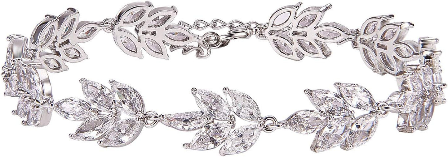 Bracelet Wedding Bridal for Brides,Bridesmaid-Crystal Cubic Zirconia Bracelet Leaf Vine Vintage Style