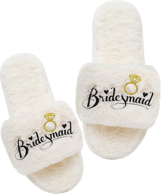 Women’S Bridesmaid Slippers Bride Slippers for Wedding Day Bride Gifts for Her Engagement Gifts for Women Wedding Slippers Bridal Shower Gifts for Bride to Be Gifts for Her