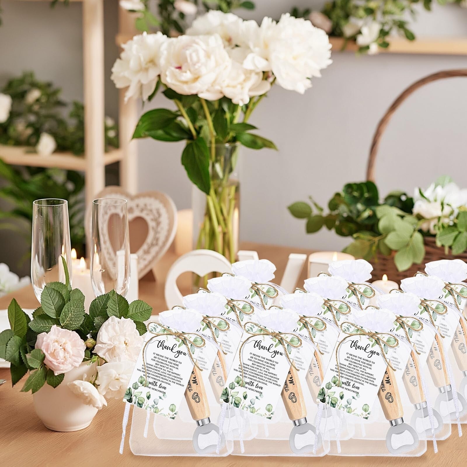 50 Set Wedding Favors for Guests Bulk Bartender Bottle Opener Beer Wooden Bot...