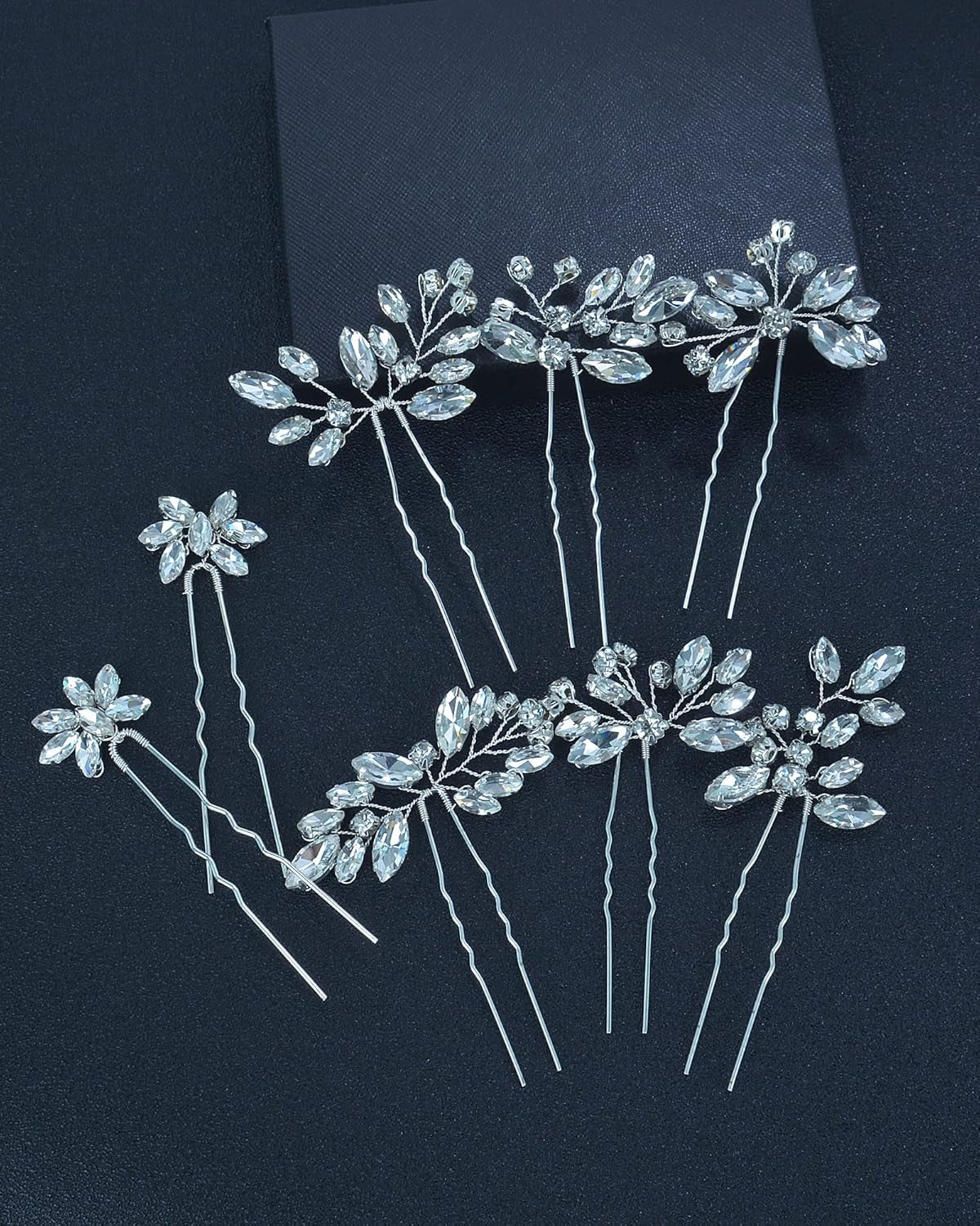 Bridal Hair Accessories,  8Pcs Crystal Wedding Hair Pieces, Handmade Rhinestone Bridal Hair Pin for Women, Girls, Bridesmaids (Silver) (Silver)