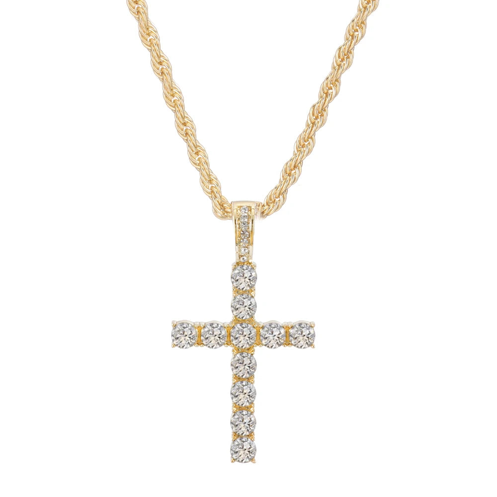 Stylish Hip Hop Cross Pendant Necklace with Zircon Tennis Chain - Iced Out Bling Jewelry for Men and Women - Perfect Fashion Gift!