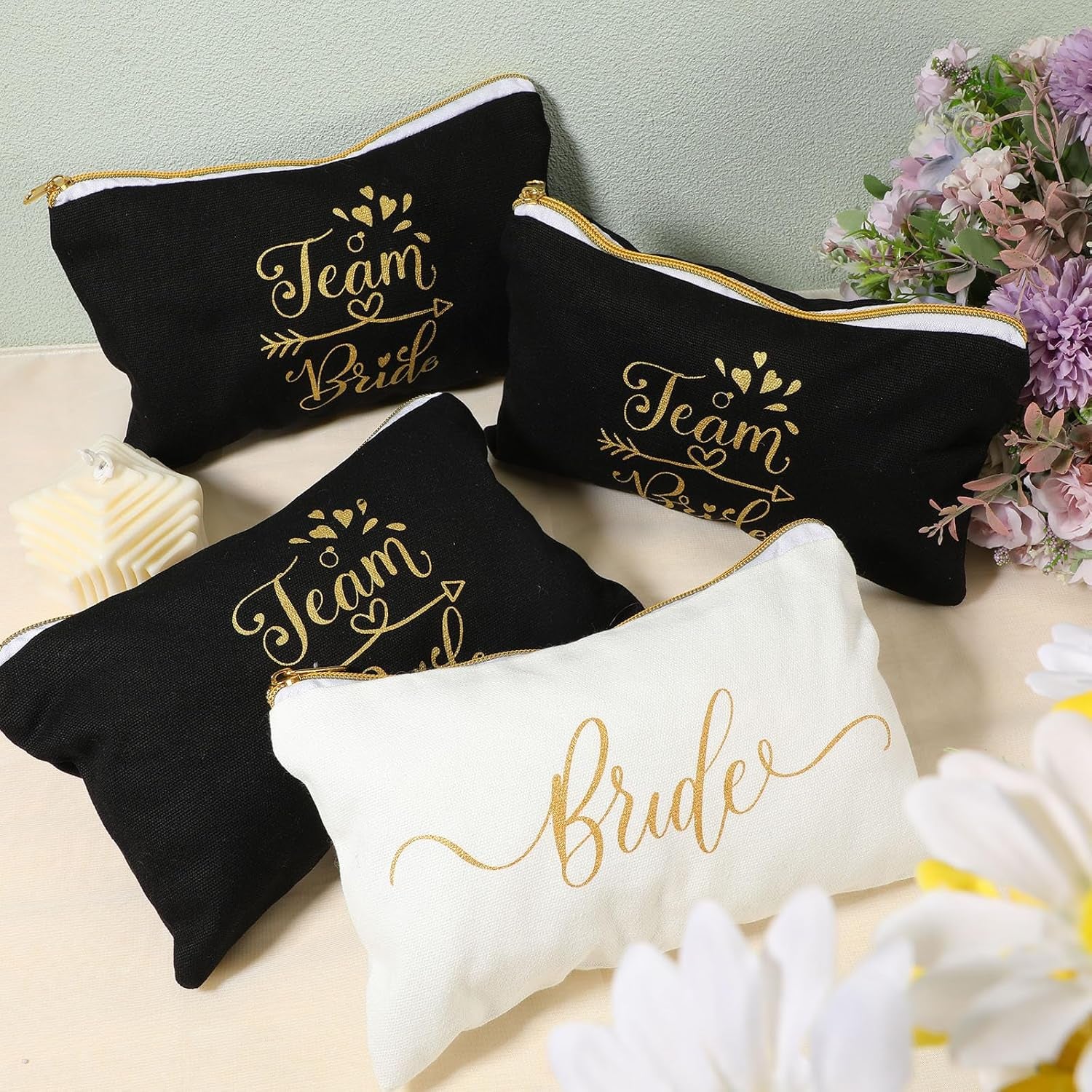 27 Pcs Bridesmaid Proposal Gift Bride Cosmetic Makeup Bags Bridal Hair Scrunchies Ties Heart Shape Sunglasses for Wedding Bachelorette Party Favor(Black, White)