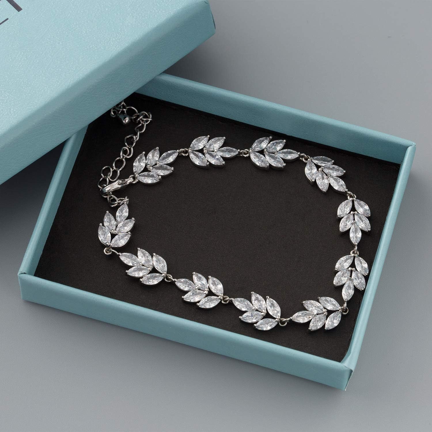 Bracelet Wedding Bridal for Brides,Bridesmaid-Crystal Cubic Zirconia Bracelet Leaf Vine Vintage Style
