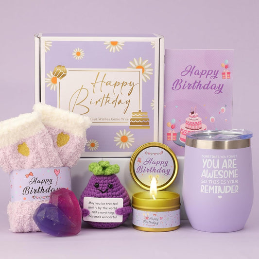 Birthday Gifts for Women,Unique Birthday Presents Friendship Gift Purple Relaxing Self Care Set Ideas Care Package Gifts Basket for Women Mom Sister Best Female Friend Gifts Box