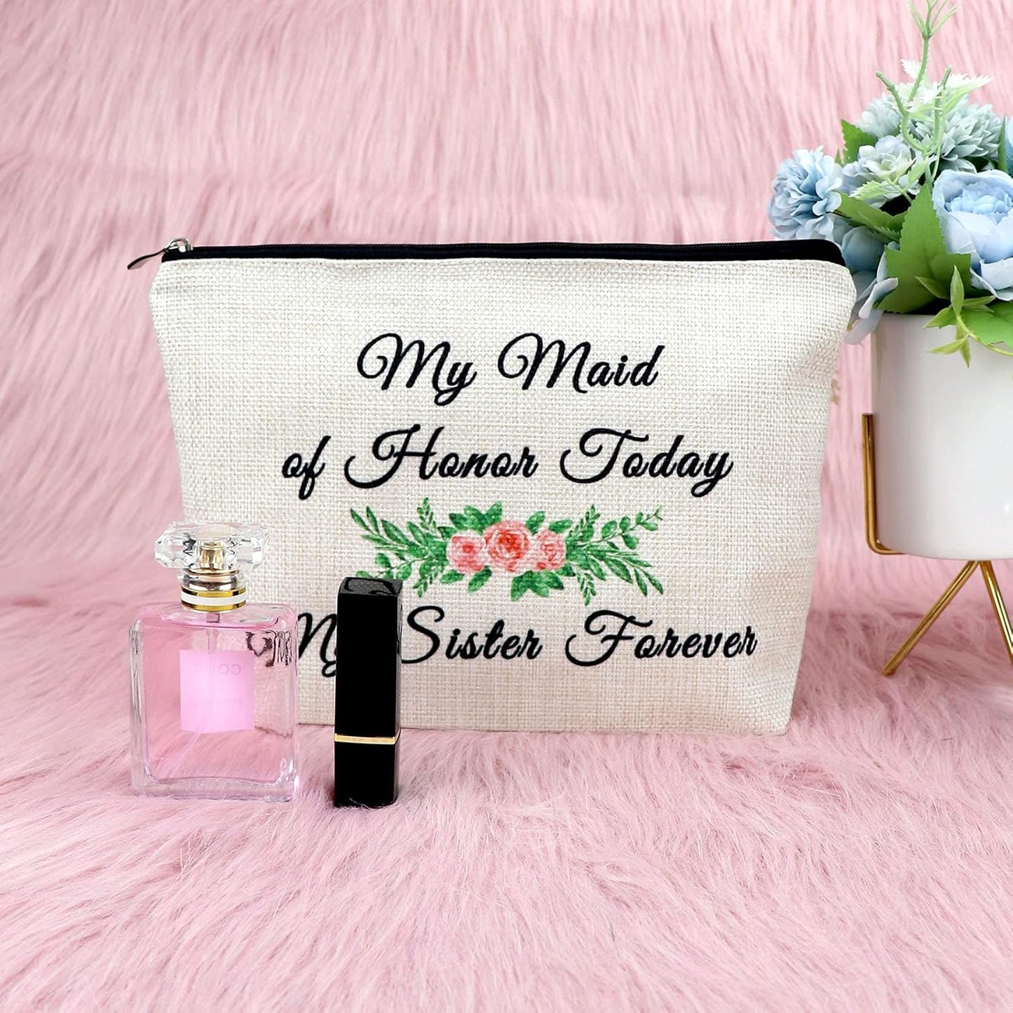 Bridesmaid Gift for Sister Makeup Bag Maid of Honor Gift Wedding Gift for Friend Bestie Cosmetic Bag Bridal Shower Gifts Wedding Party Gift Engagement Gift Travel Cosmetic Pouch Valentines Day Gift