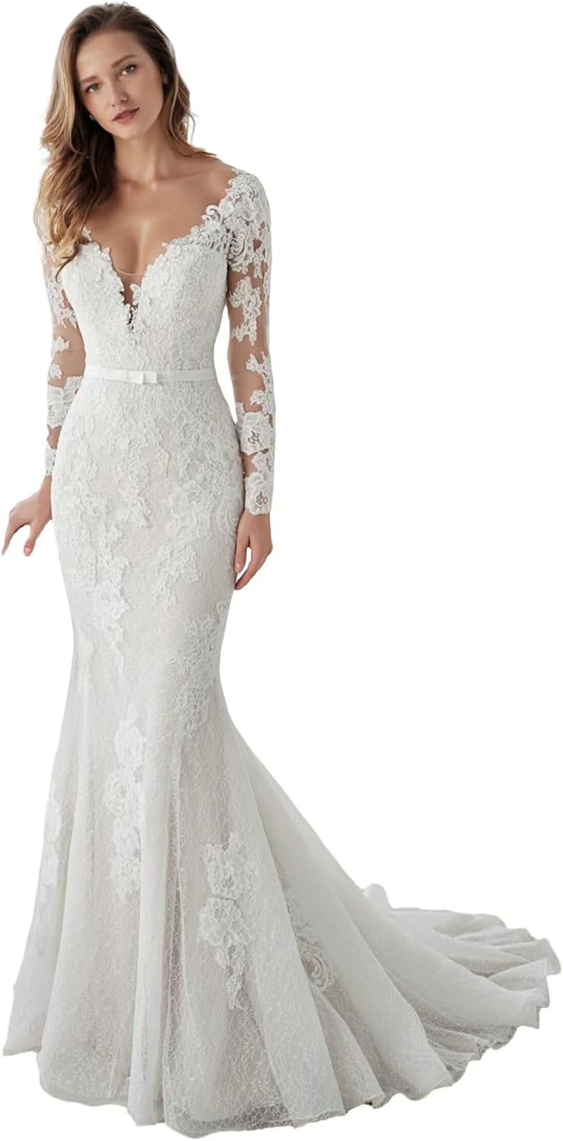 Long Sleeves Wedding Dresses for Bride 2025 Boho Beach A-Line Appliques Lace Bridal Ball Gowns with Train