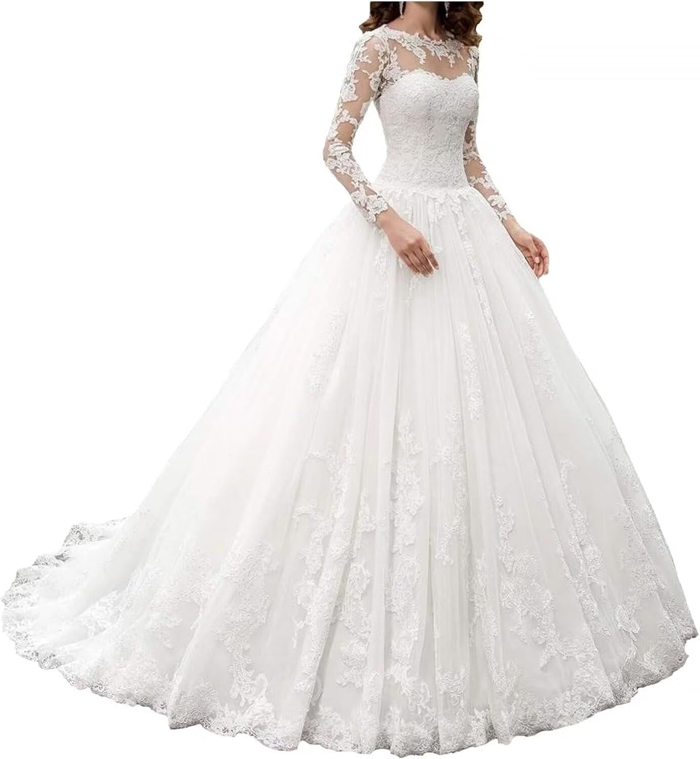 Long Sleeves Wedding Dresses for Bride 2025 Boho Beach A-Line Appliques Lace Bridal Ball Gowns with Train
