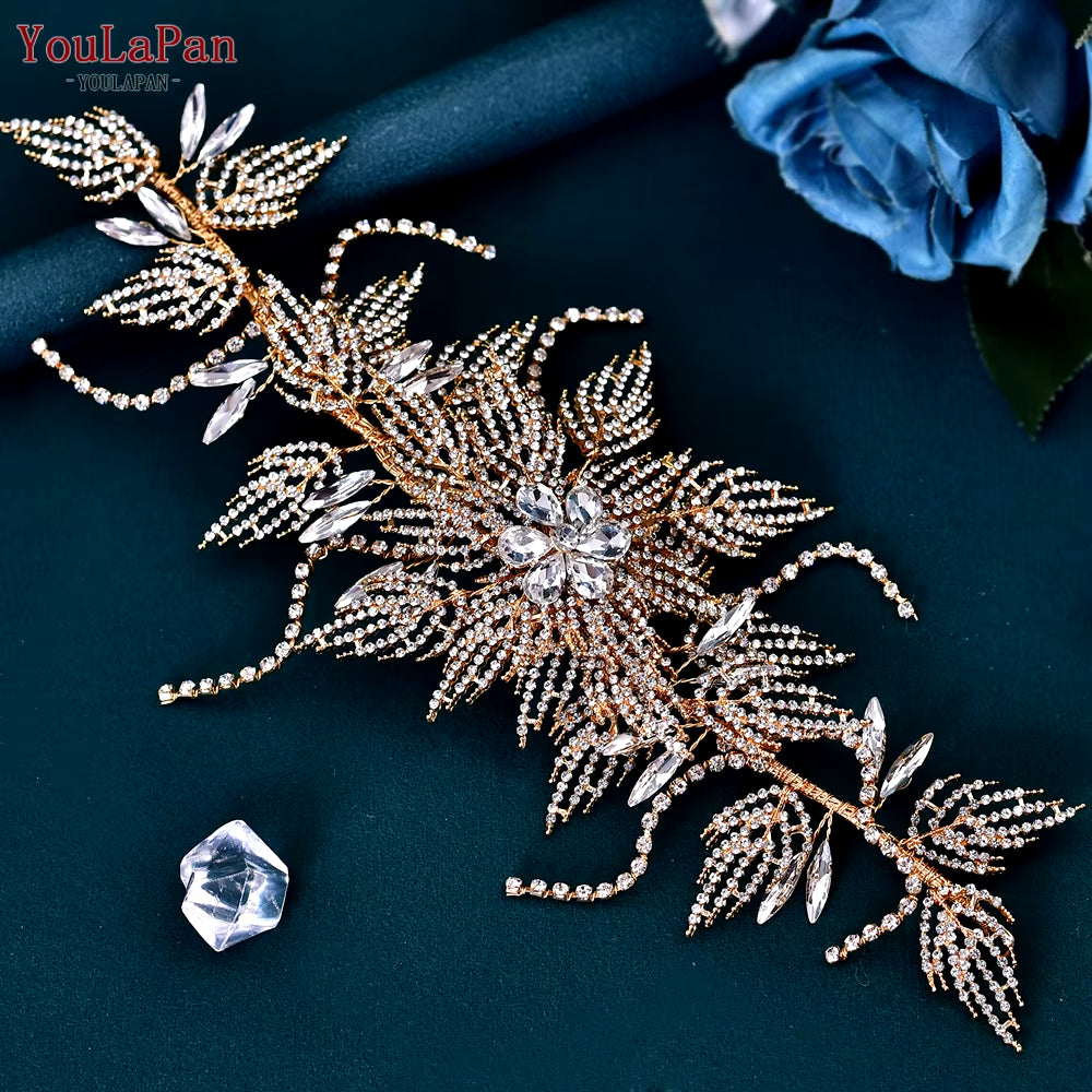 HP380 Alloy Flower Headband Wedding Hair Accessories Rhinestone Bridal Headwear Hair Jewelry Head Piece Wedding Tiara