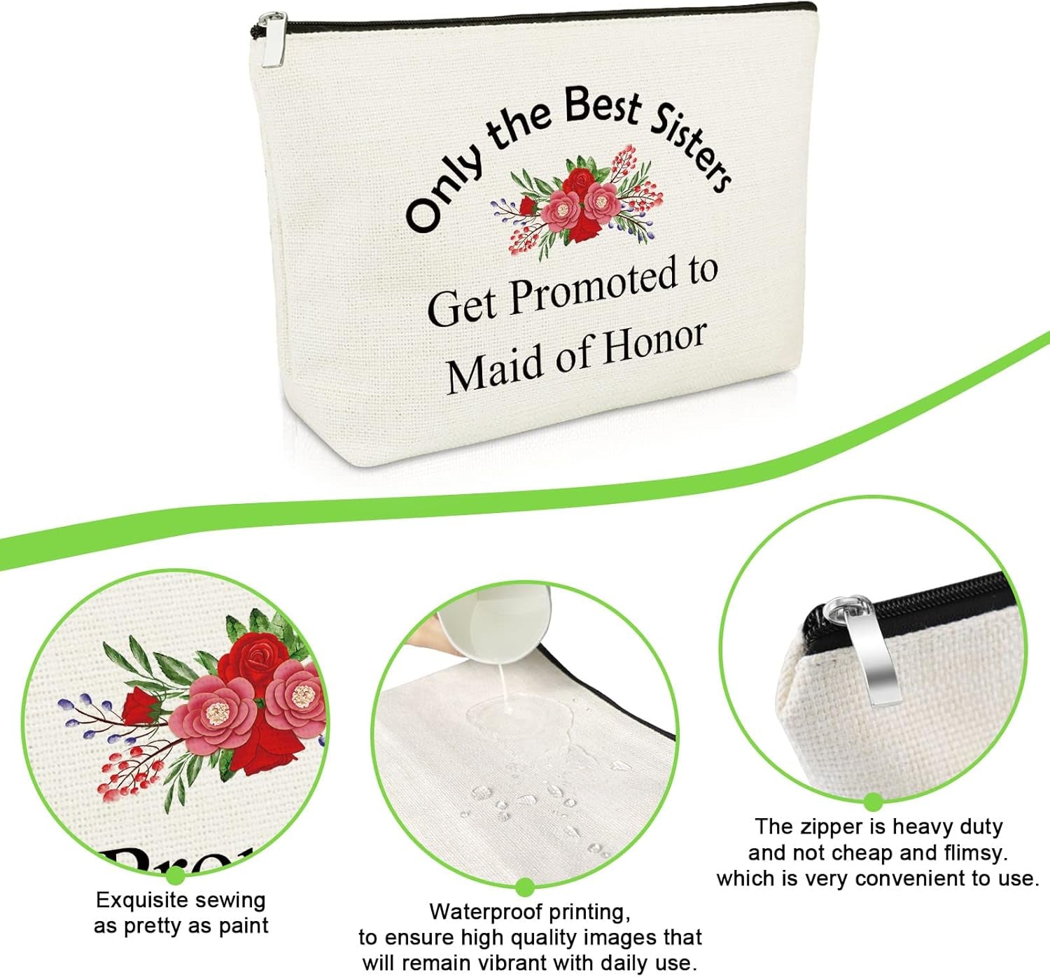 Maid of Honor Gifts for Sister Bridesmaid Makeup Bag Wedding Bridesmaid Gifts for Sister in Law Matron of Honor Proposal Gifts Cosmetic Bag Bridal Shower Gifts for Sister Friendship Gift Makeup Pouch