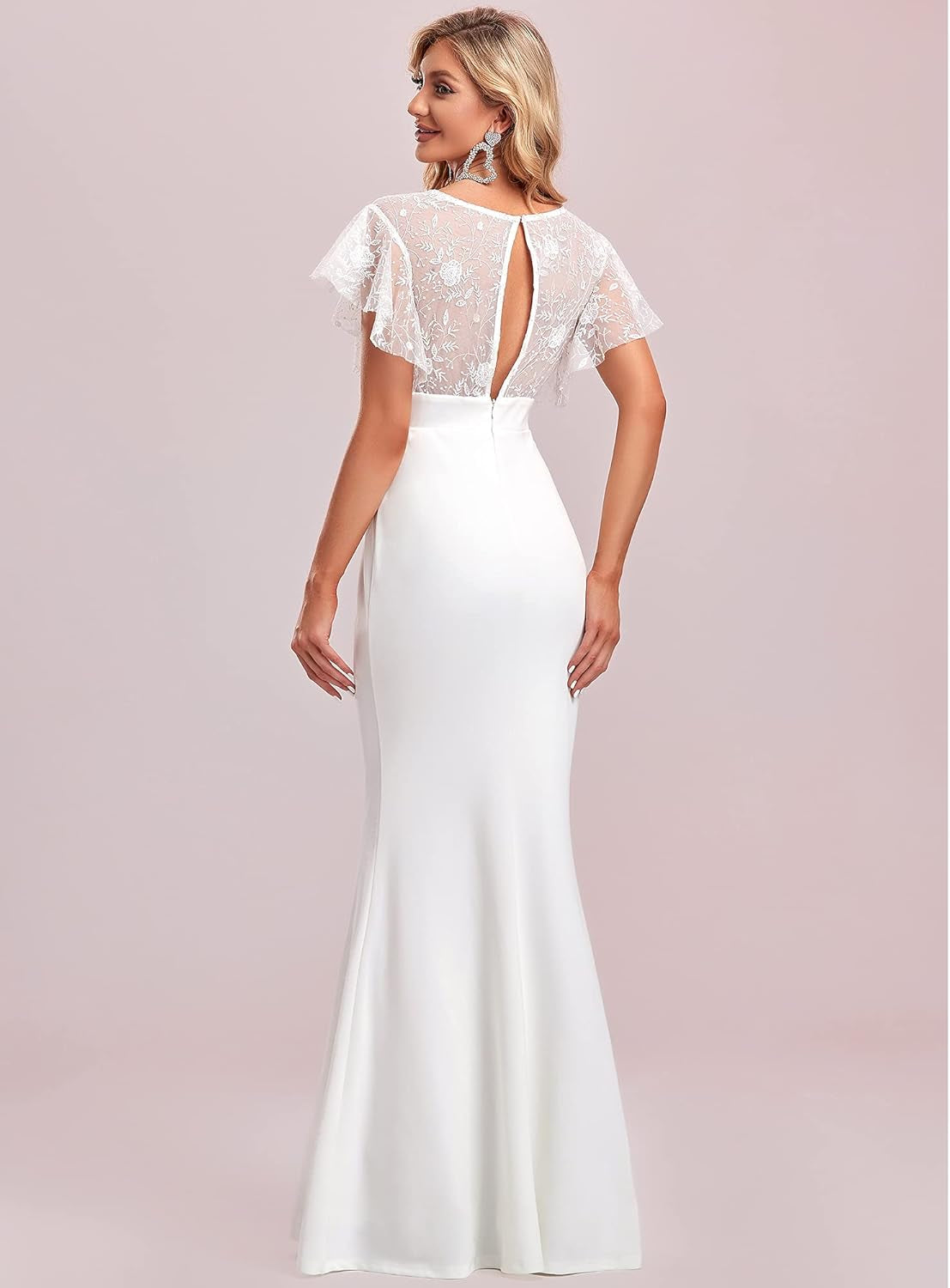 Women'S Embroidery Mermaid Lace Ruffle Simple Formal Dresses for Bride White US14