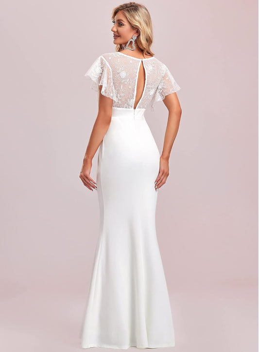 Women'S Embroidery Mermaid Lace Ruffle Simple Formal Dresses for Bride White US14