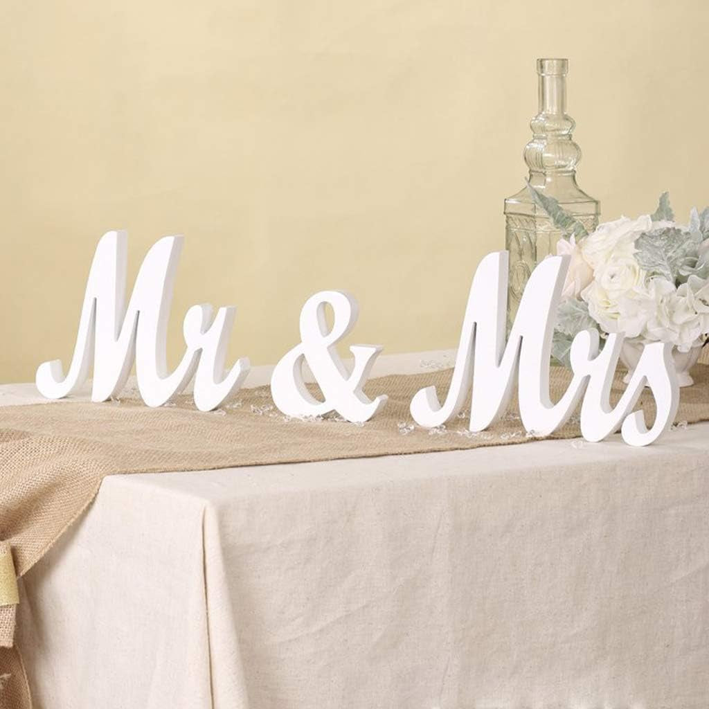 Mr & Mrs Signs Rustic Wooden Freestanding Letters for Photo Props, Anniversary & Wedding Shower Gift (White)