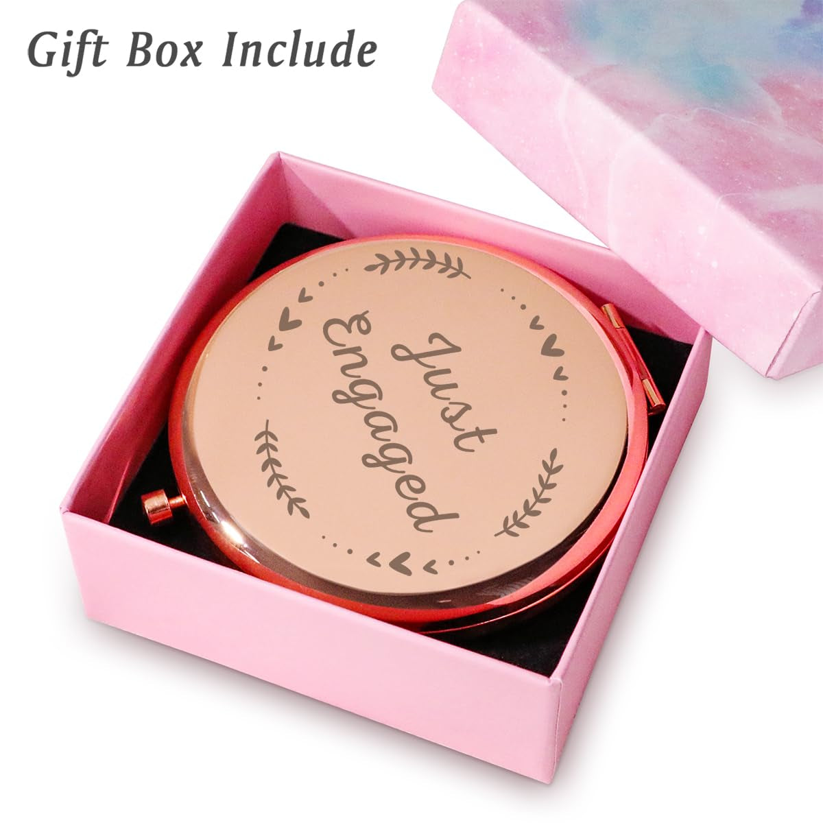 Engagement Gifts for Newly Engaged Couple, Personalized Engraved Compact Mirror, Best Presents for Engagement Party