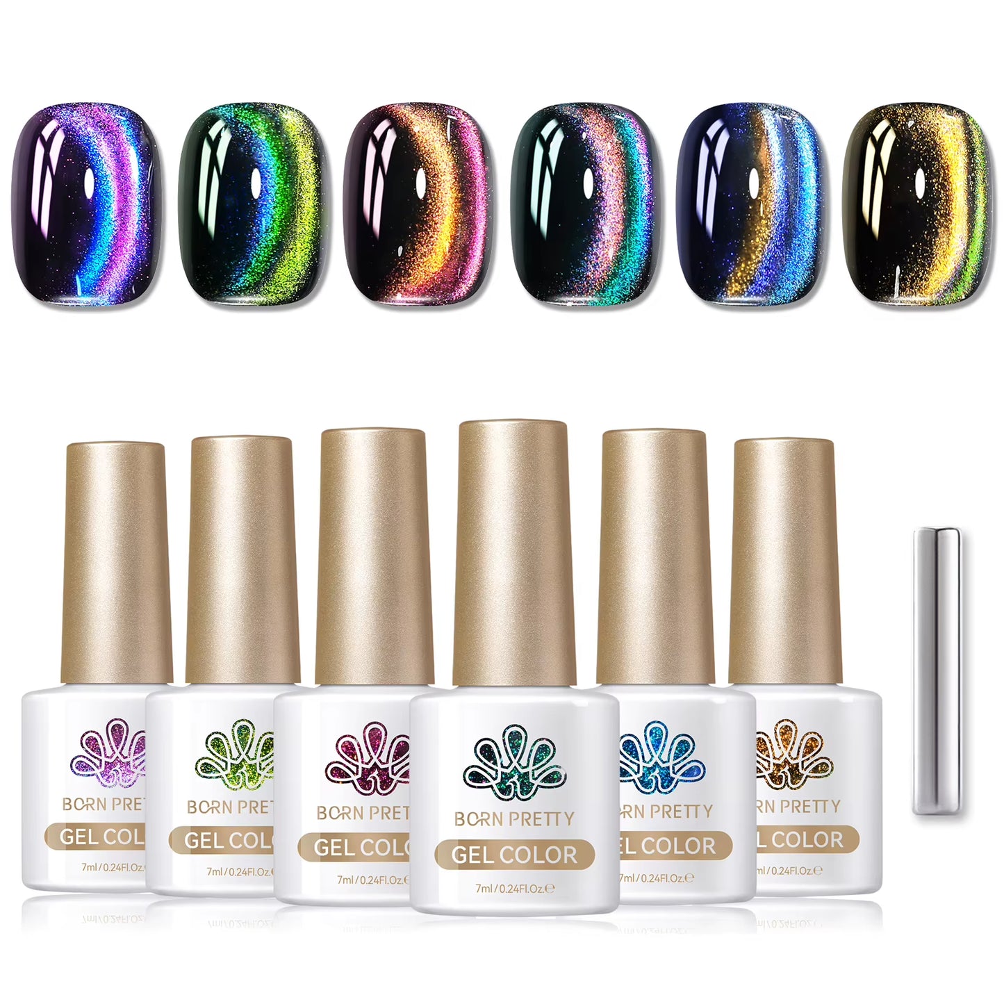 6PCS Pink Ocean Cat Magnetic Nail Gel Polish Set - Holographic Jelly Manicure Kit for Salon-Quality Art