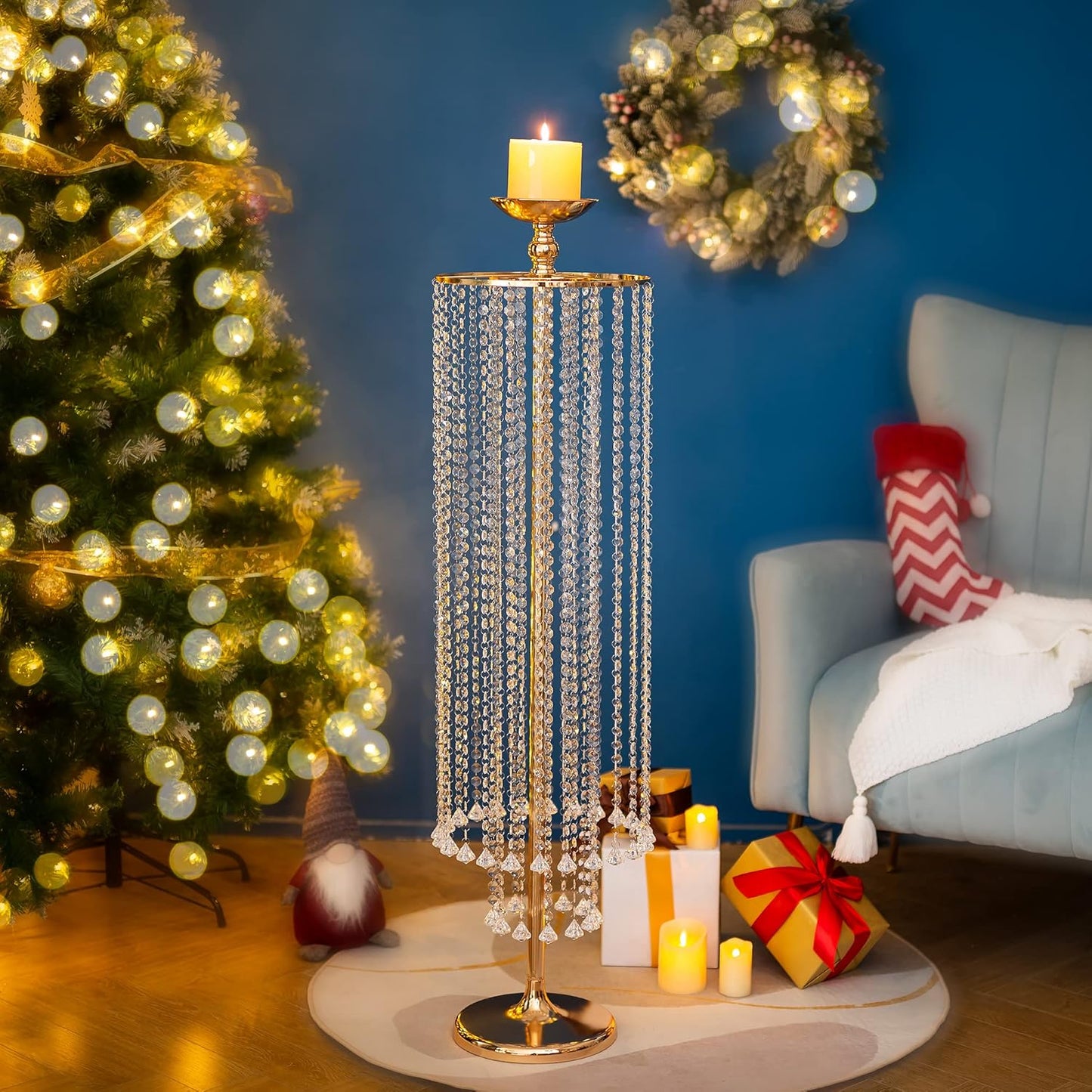 2 Pcs 47.2" Tall Large Gold Vases for Centerpieces Crystal Flower Stand for Wedding Centerpieces, Gold Flower Vase for Quinceanera Decorations Flower Centerpieces for Wedding Aisle Decorations Stands