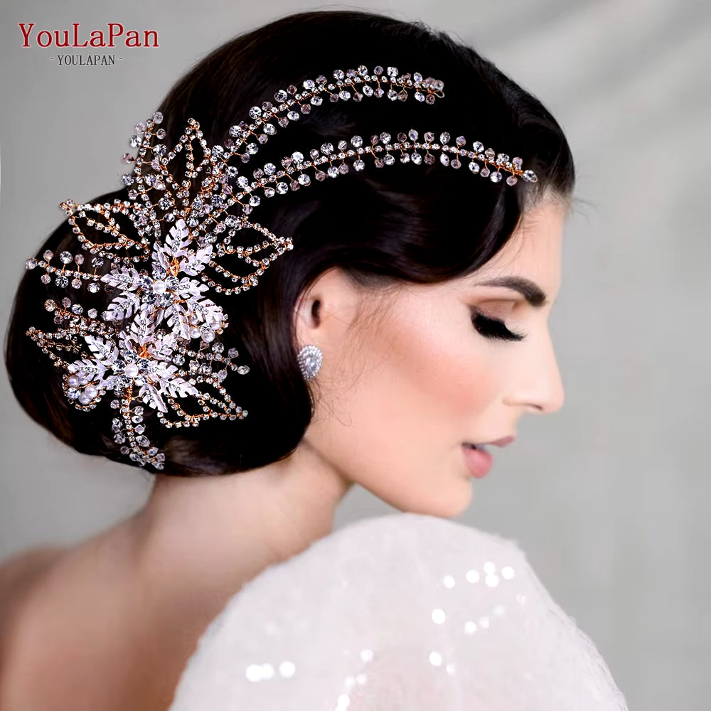 HP380 Alloy Flower Headband Wedding Hair Accessories Rhinestone Bridal Headwear Hair Jewelry Head Piece Wedding Tiara
