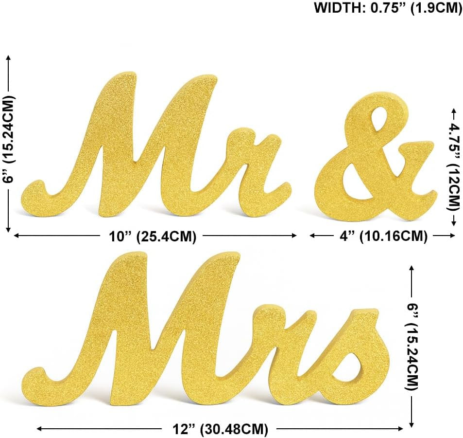 Gold Wooden Mr & Mrs Signs for Wedding Decorations - Reception & Sweetheart Table Decor