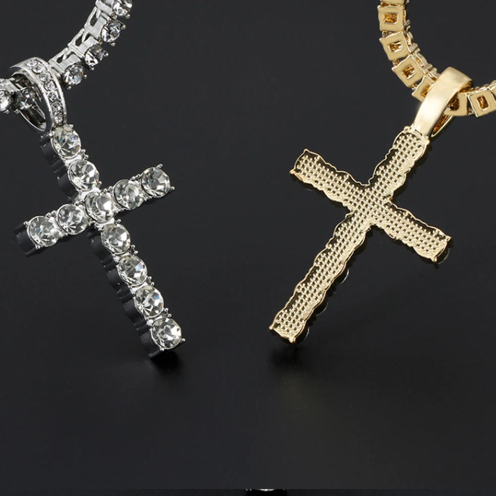 Stylish Hip Hop Cross Pendant Necklace with Zircon Tennis Chain - Iced Out Bling Jewelry for Men and Women - Perfect Fashion Gift!