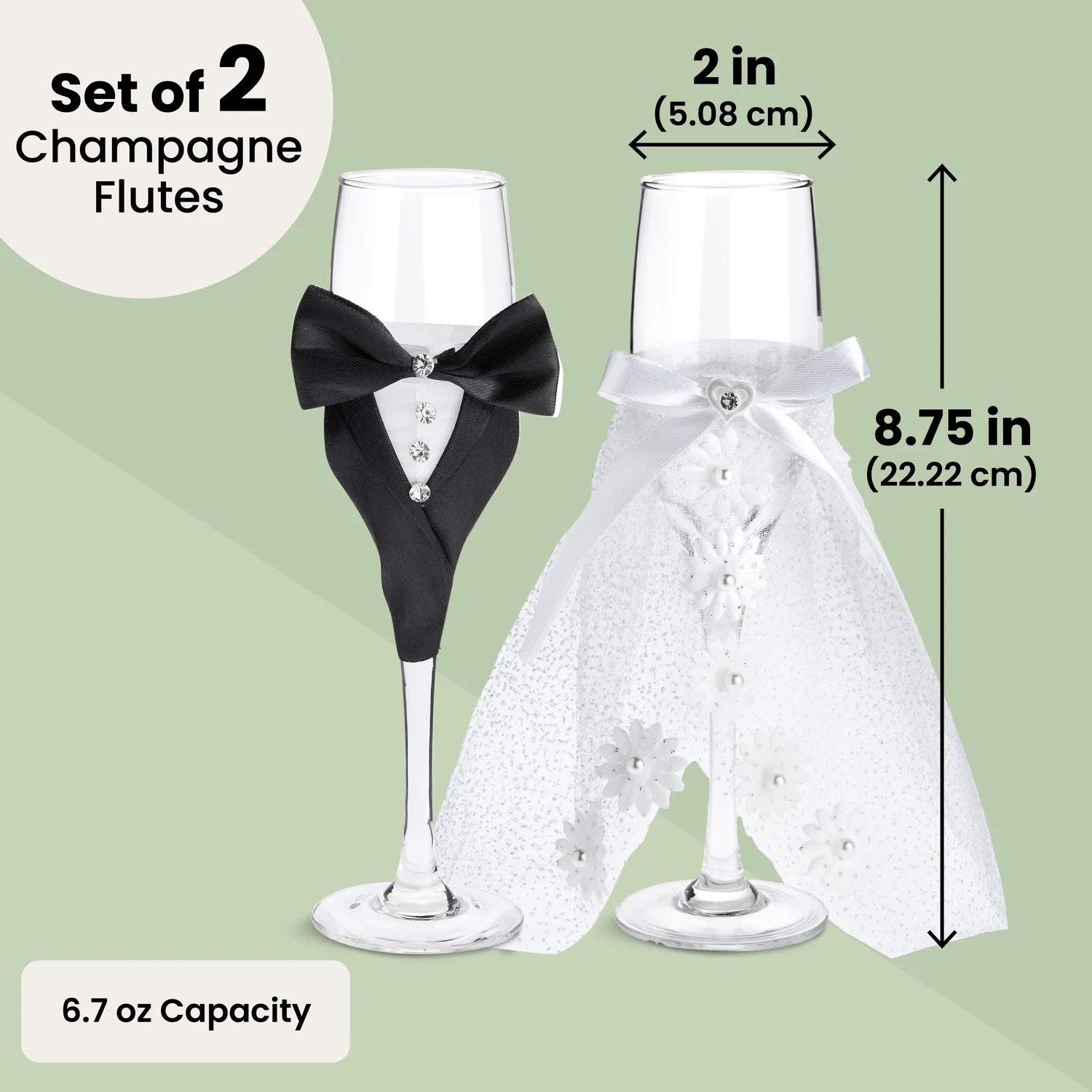 Set of 2 Wedding Champagne Glasses for Bride and Groom Toast, Wedding Decorations, Engagement, Bridal Shower Gifts