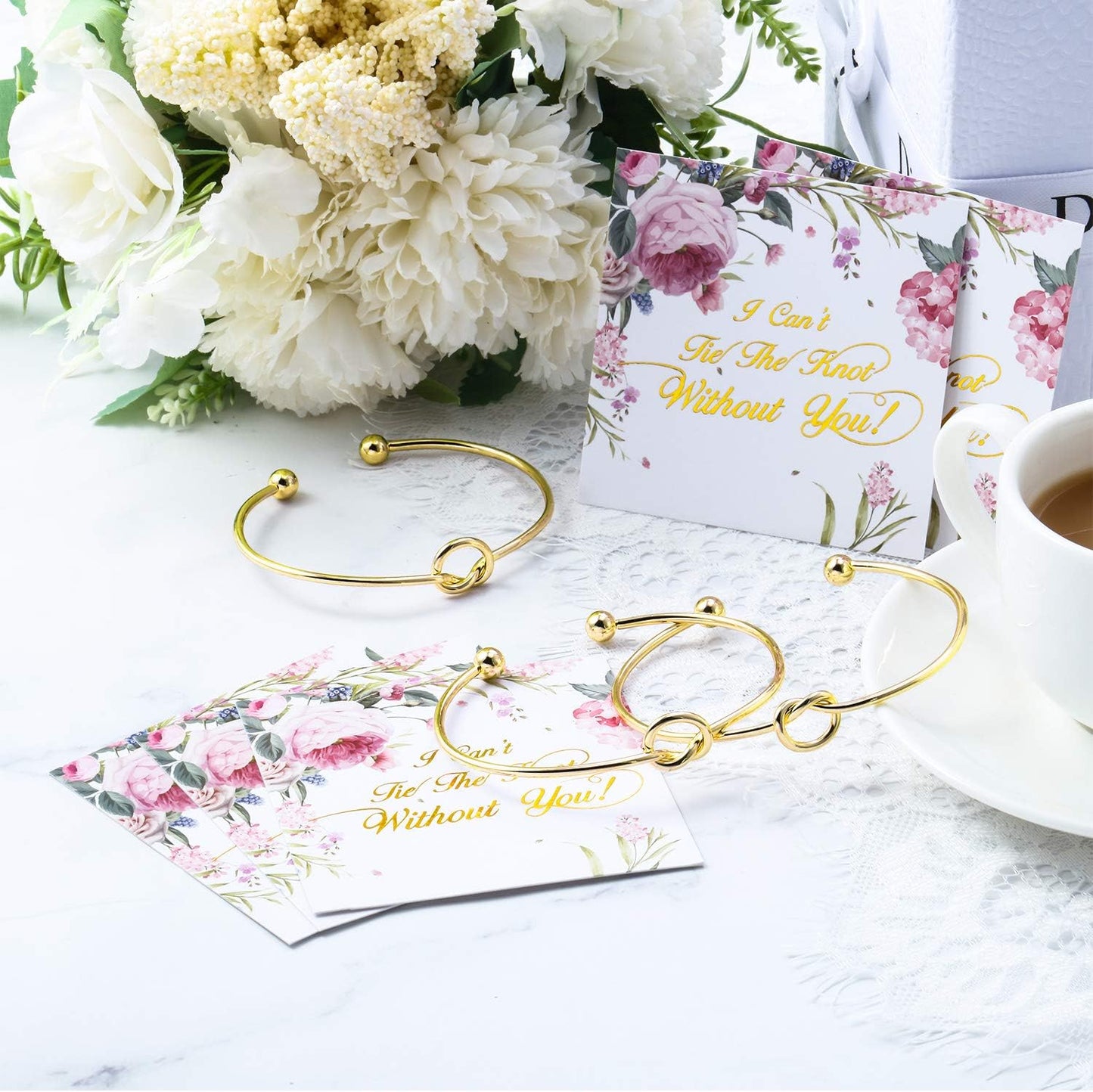 10 Pcs Knot Bracelet for Bridesmaid Proposal Gifts, Tie the Love Knot Bridesmaid Bracelet for Women Wedding Proposal Cuff Bangle with Cards(Gold)