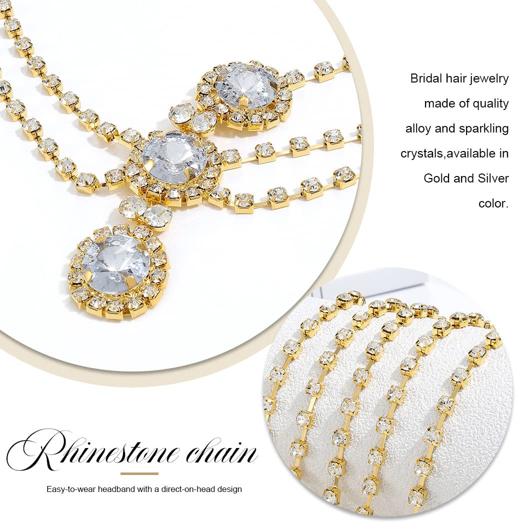 Rhinestone Gold Head Chain Jewelry Wedding, Rave Crystal Forehead Headpiece, Hair Accessories for Women