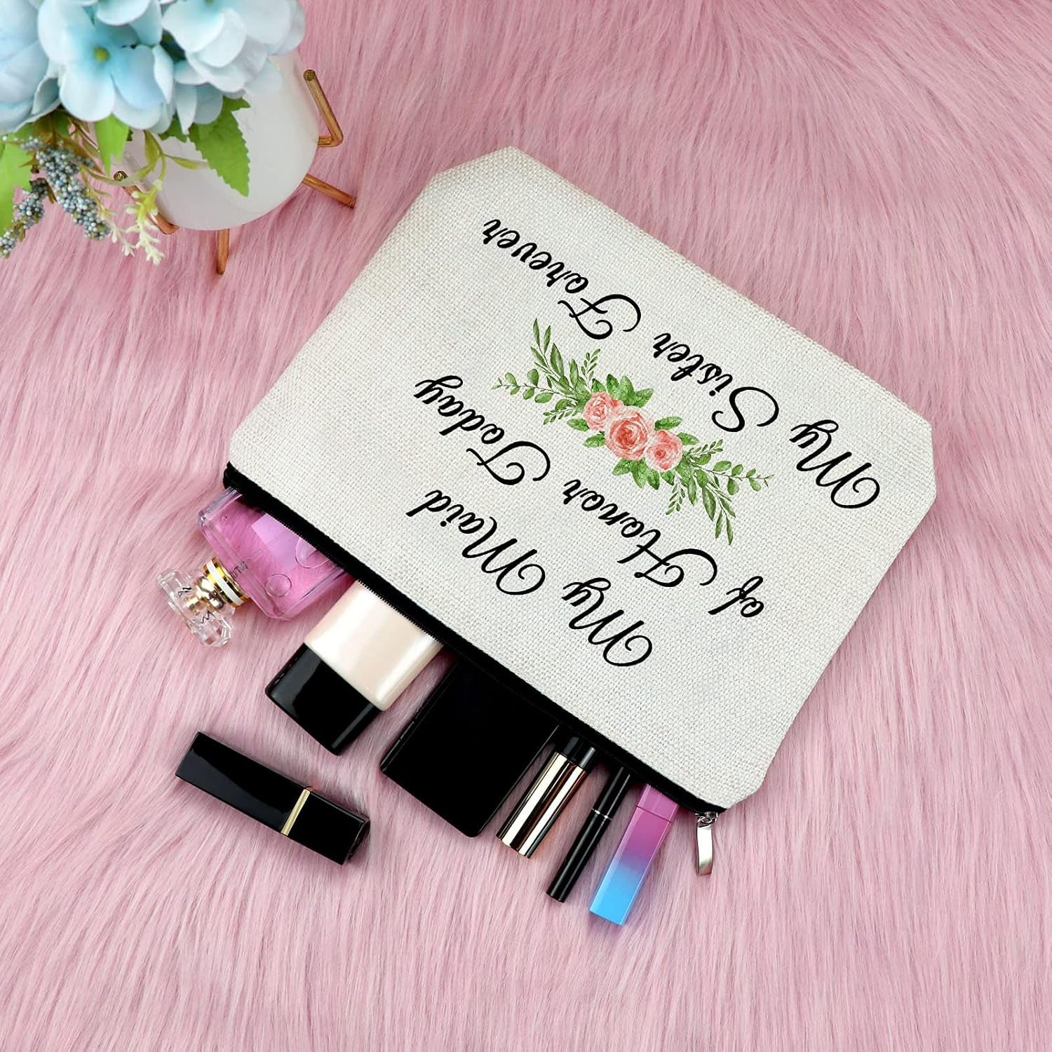 Bridesmaid Gift for Sister Makeup Bag Maid of Honor Gift Wedding Gift for Friend Bestie Cosmetic Bag Bridal Shower Gifts Wedding Party Gift Engagement Gift Travel Cosmetic Pouch Valentines Day Gift