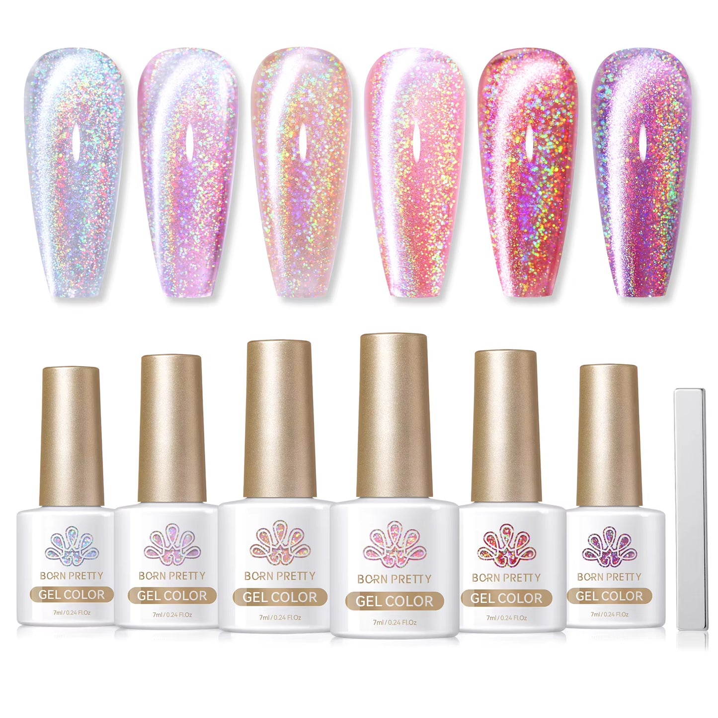 6PCS Pink Ocean Cat Magnetic Nail Gel Polish Set - Holographic Jelly Manicure Kit for Salon-Quality Art
