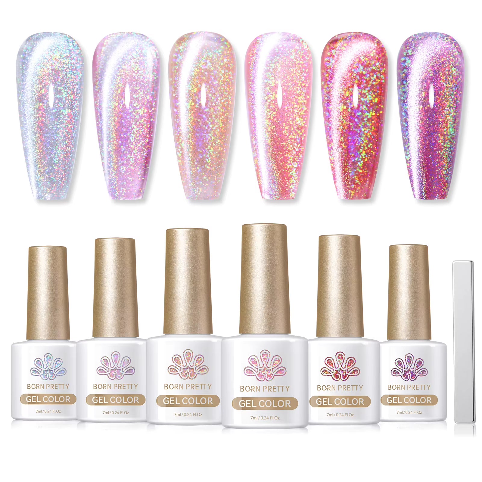 6PCS Pink Ocean Cat Magnetic Nail Gel Polish Set - Holographic Jelly Manicure Kit for Salon-Quality Art
