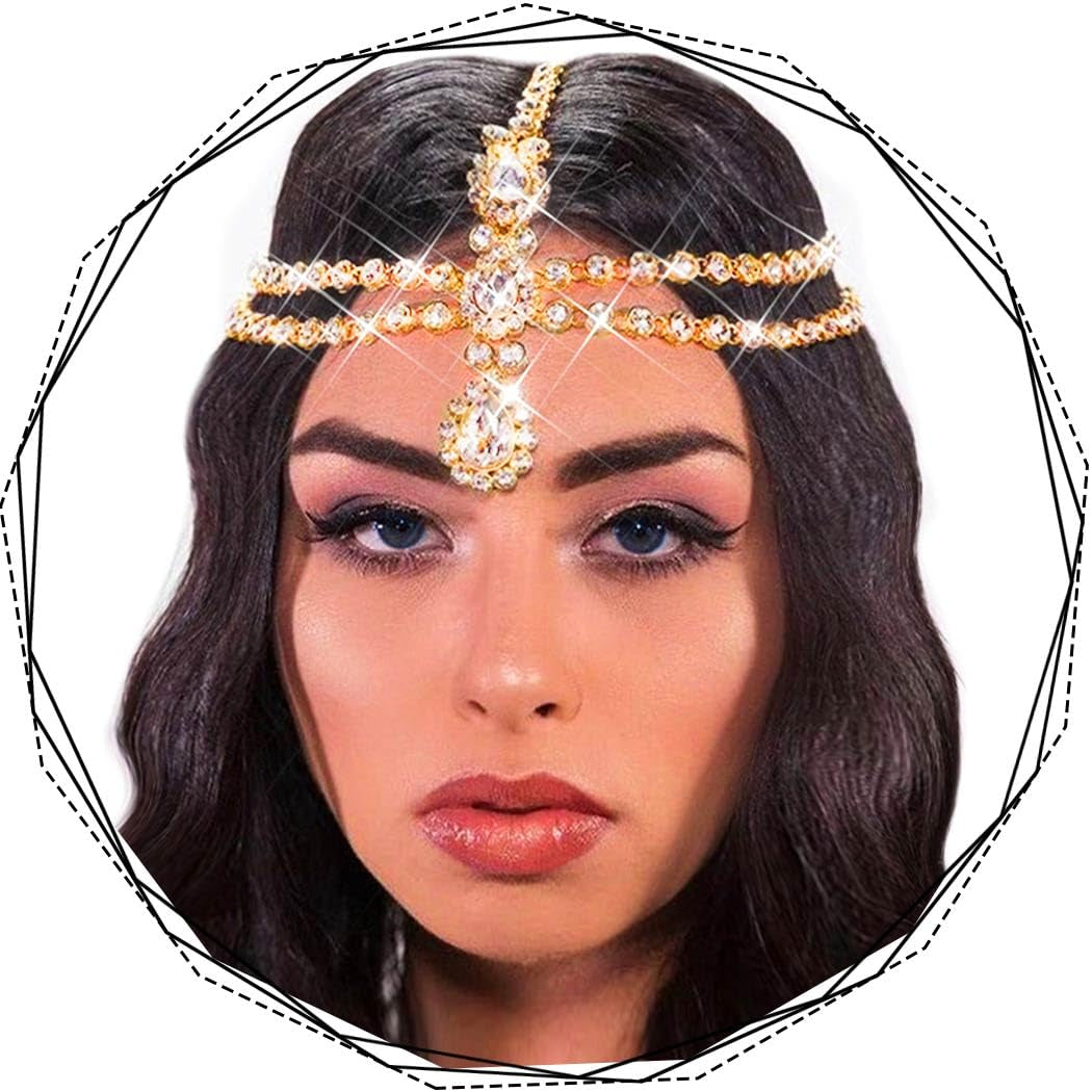 Rhinestone Gold Head Chain Jewelry Wedding, Rave Crystal Forehead Headpiece, Hair Accessories for Women