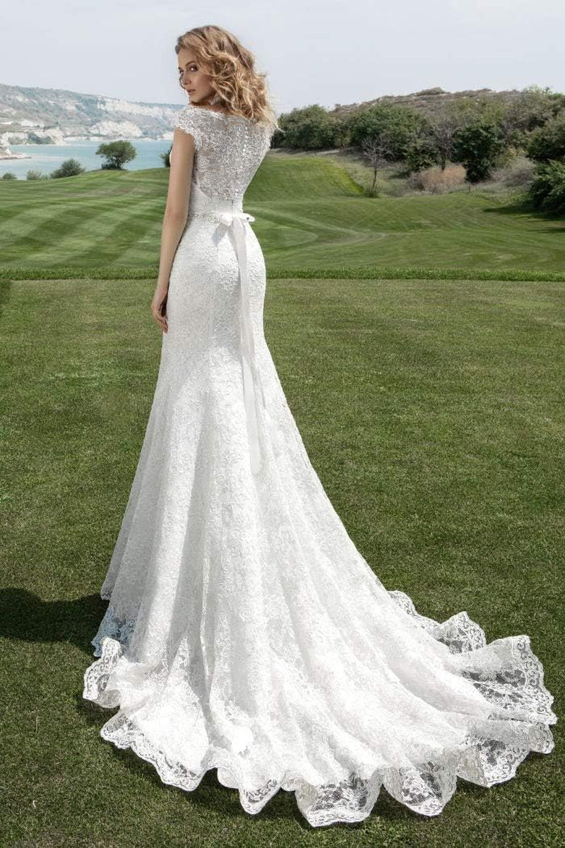 Beach Wedding Dresses for Bride 2025 Long Sleeve Lace Boho Bridal Gowns for Women WDW001