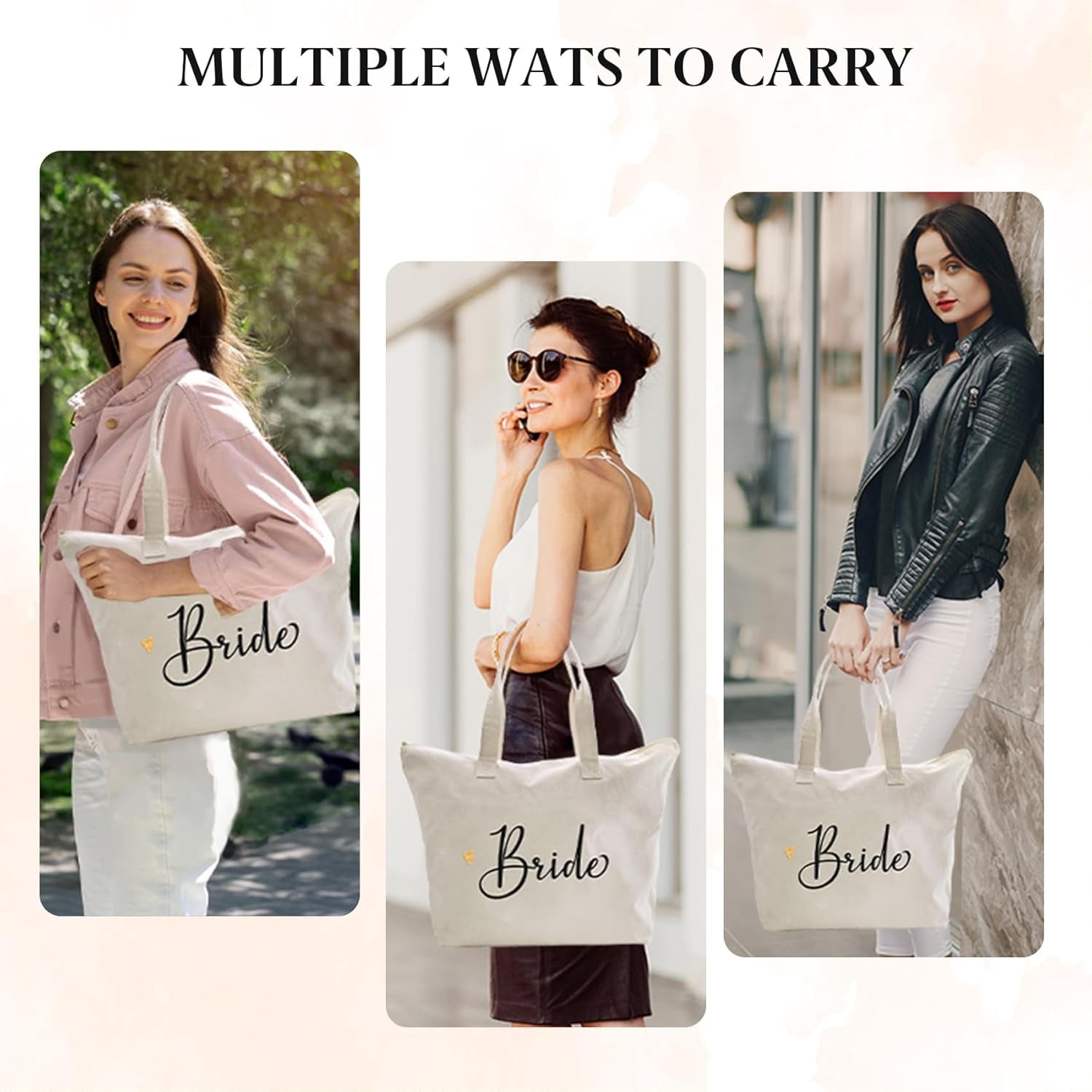 Bride Gifts Bride Bag for Wedding Bachelorette Engagement Party Accessories Bridal Shower Gifts Cotton Beach Canvas Tote Shoulder Bag with Zipper and Pocket