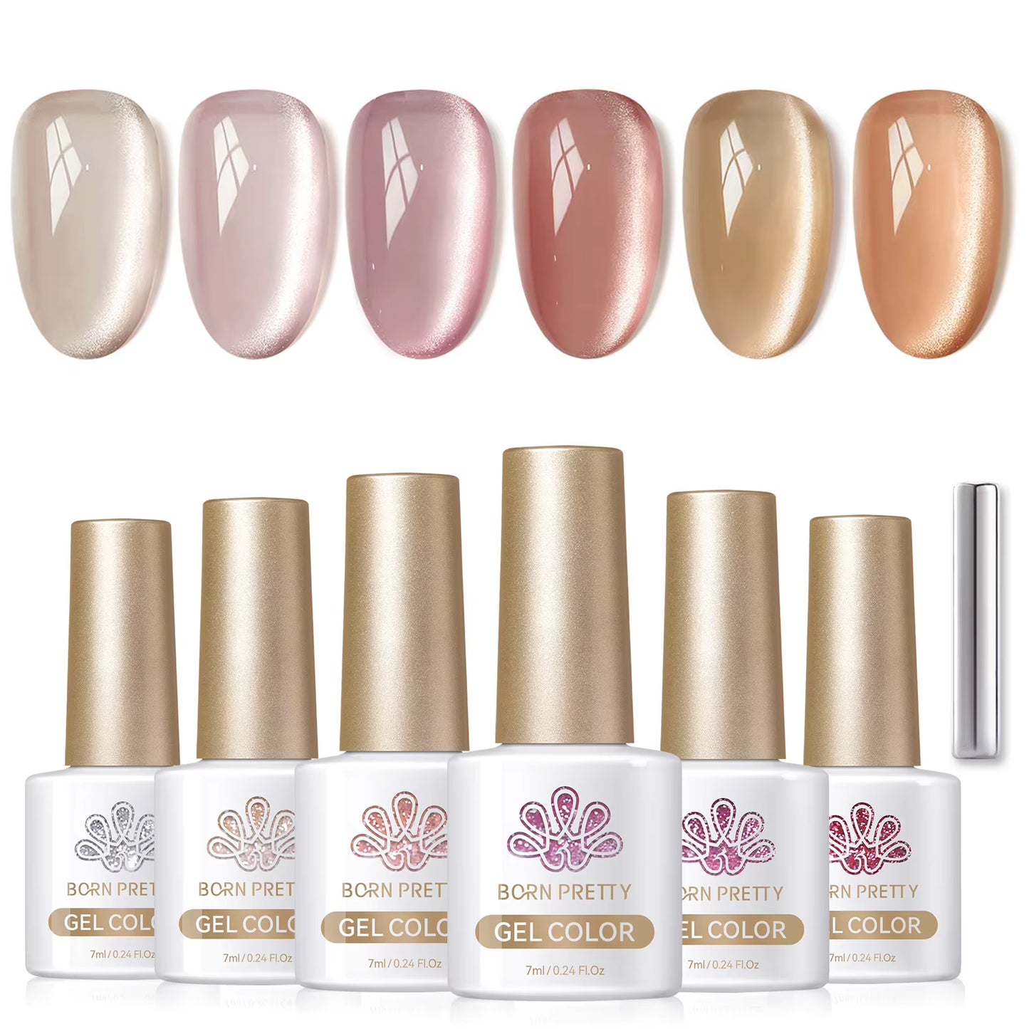 6PCS Pink Ocean Cat Magnetic Nail Gel Polish Set - Holographic Jelly Manicure Kit for Salon-Quality Art