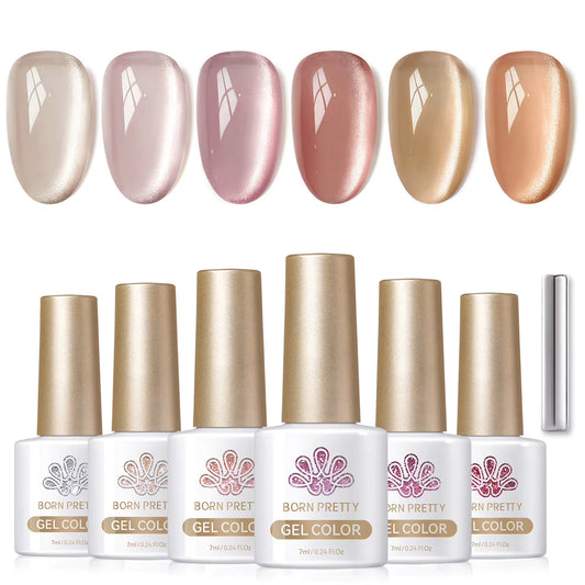 6PCS Pink Ocean Cat Magnetic Nail Gel Polish Set - Holographic Jelly Manicure Kit for Salon-Quality Art