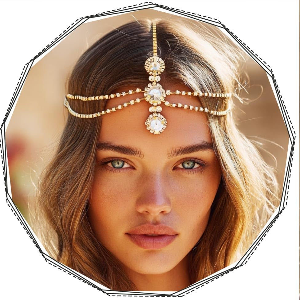 Rhinestone Gold Head Chain Jewelry Wedding, Rave Crystal Forehead Headpiece, Hair Accessories for Women
