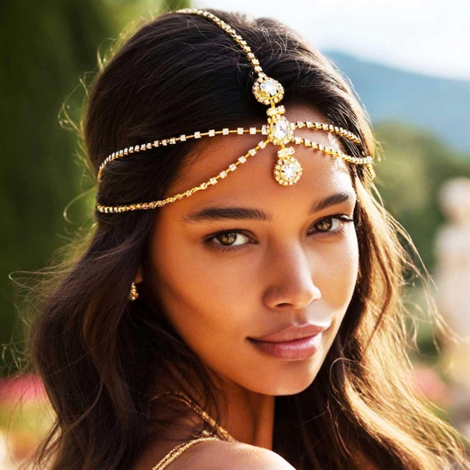 Rhinestone Gold Head Chain Jewelry Wedding, Rave Crystal Forehead Headpiece, Hair Accessories for Women