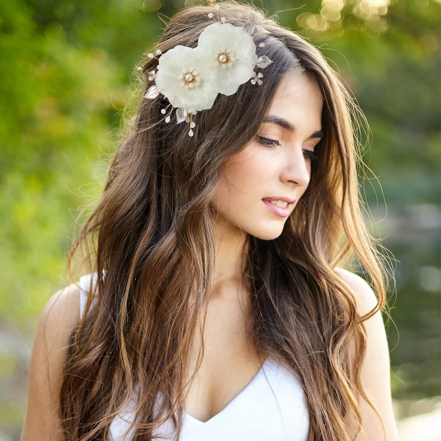 2PCS Bridal Hair Clips, Flower Hair Clips with Pearl, Wedding Hair Pin Comb Accessories for Bride Girls Women(Gold)