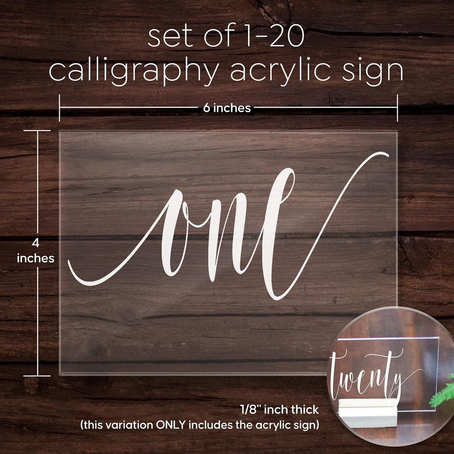 Acrylic Wedding Table Numbers 1-20, Acrylic Wedding Signs with Calligraphy Lettering, Glass like Rustic Reception Event, Frames or Stands Not Included (1-20)