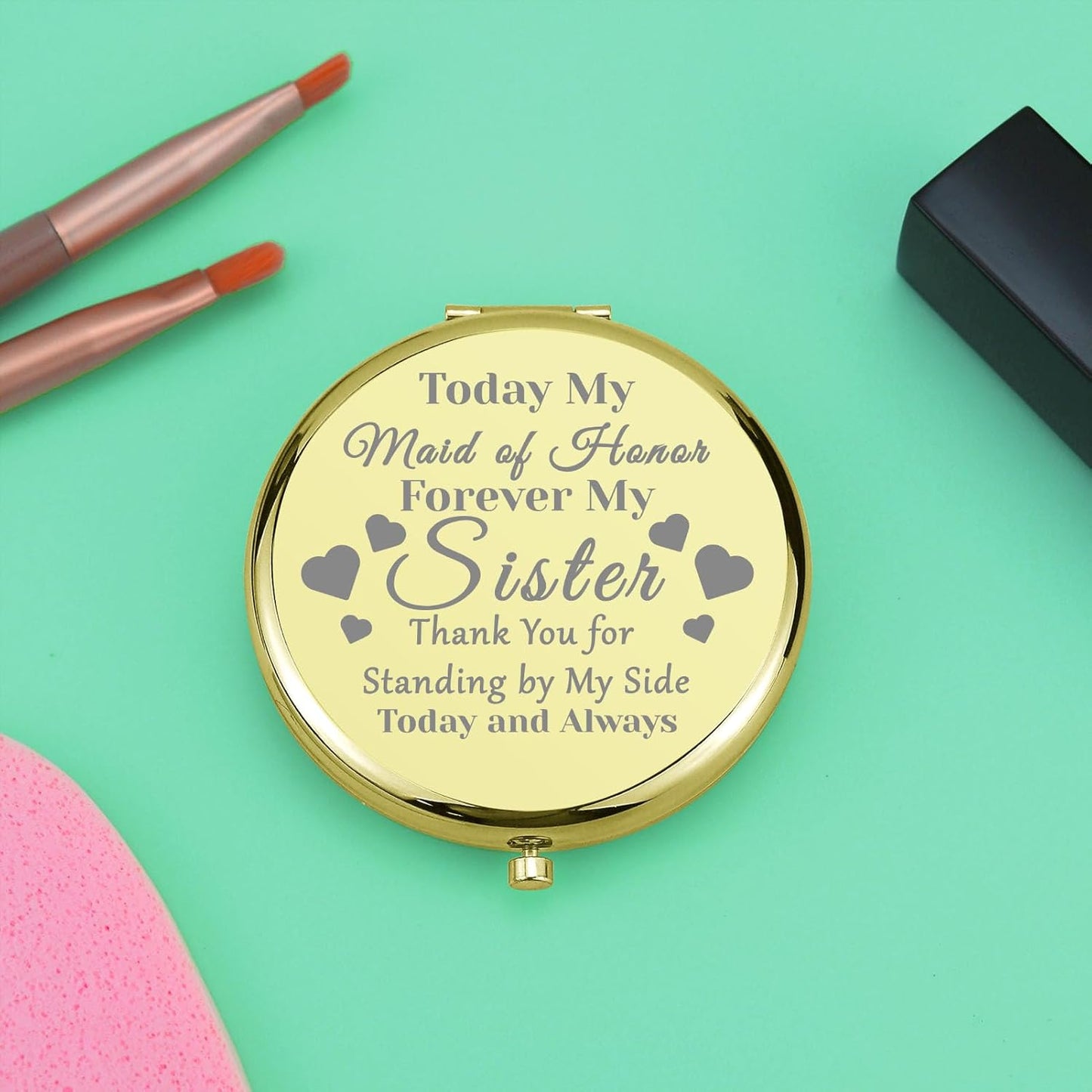 Bridesmaid Gifts Compact Makeup Mirror Wedding Gift for Maid of Honor Sister Gift Bachelorette Party Gift Bridal Party Gifts Bridal Shower Gift Pocket Makeup Mirror Wedding Day Thank You Gift (Gold)