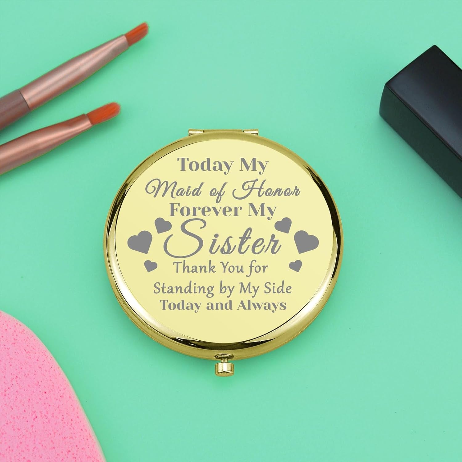Bridesmaid Gifts Compact Makeup Mirror Wedding Gift for Maid of Honor Sister Gift Bachelorette Party Gift Bridal Party Gifts Bridal Shower Gift Pocket Makeup Mirror Wedding Day Thank You Gift (Gold)