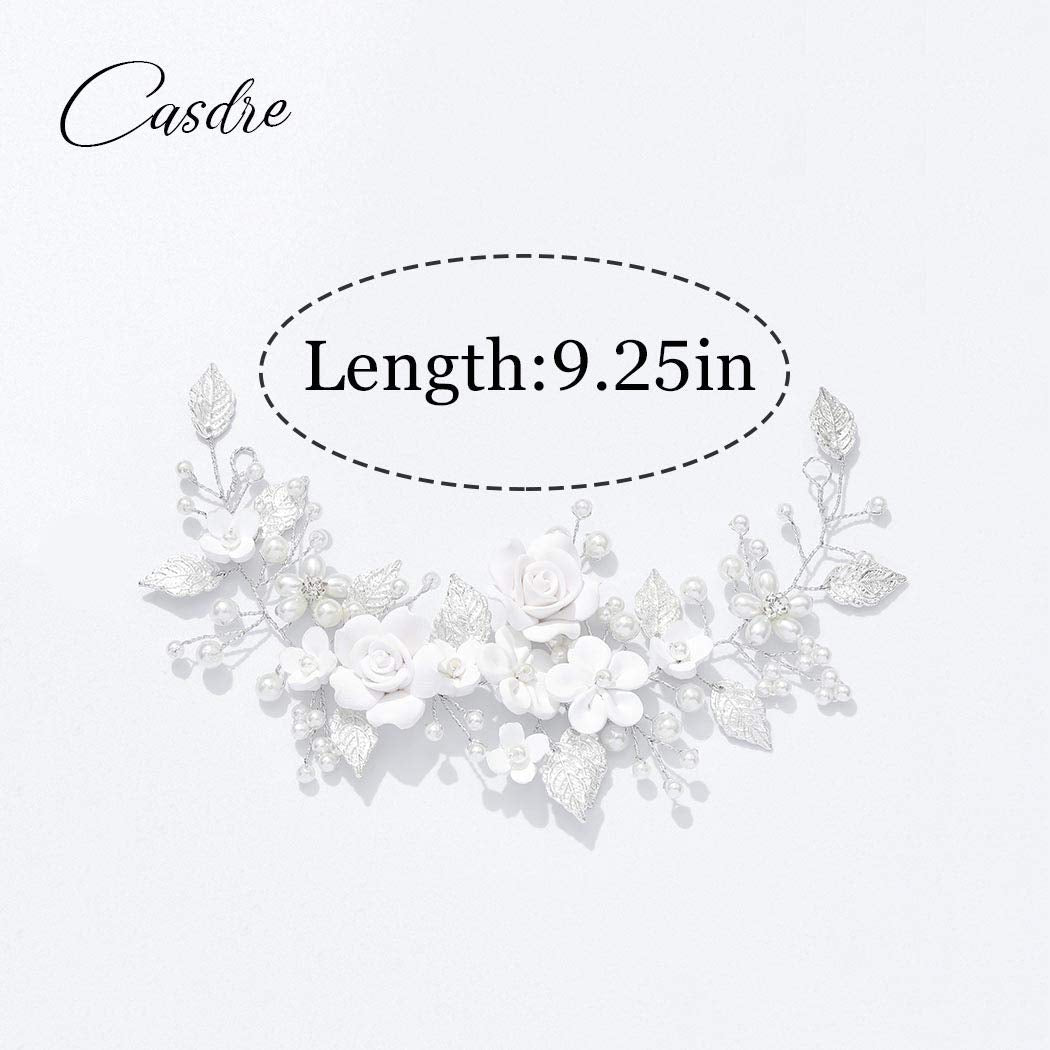 Flower Bride Wedding Hair Vine Pearl Bridal Headpiece Leaf Hair Accessories Hair Piece for Women and Girls (A Silver)