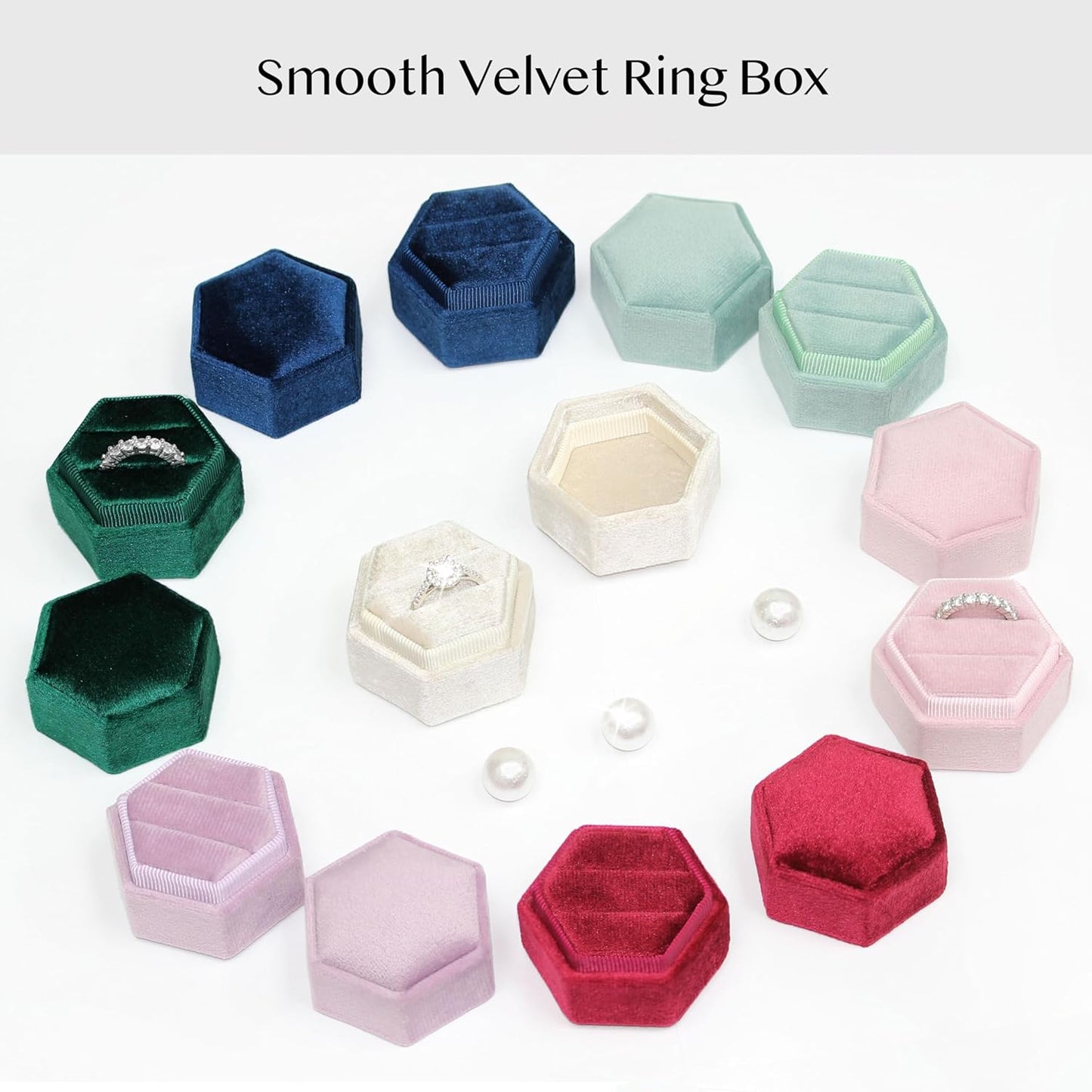 Hexagon Velvet 2 Slots Jewelry Ring Box Engagement Ring Box Wedding Day Detachable Lid for Proposal Engagement Wedding Ceremony (Ballet Pink)
