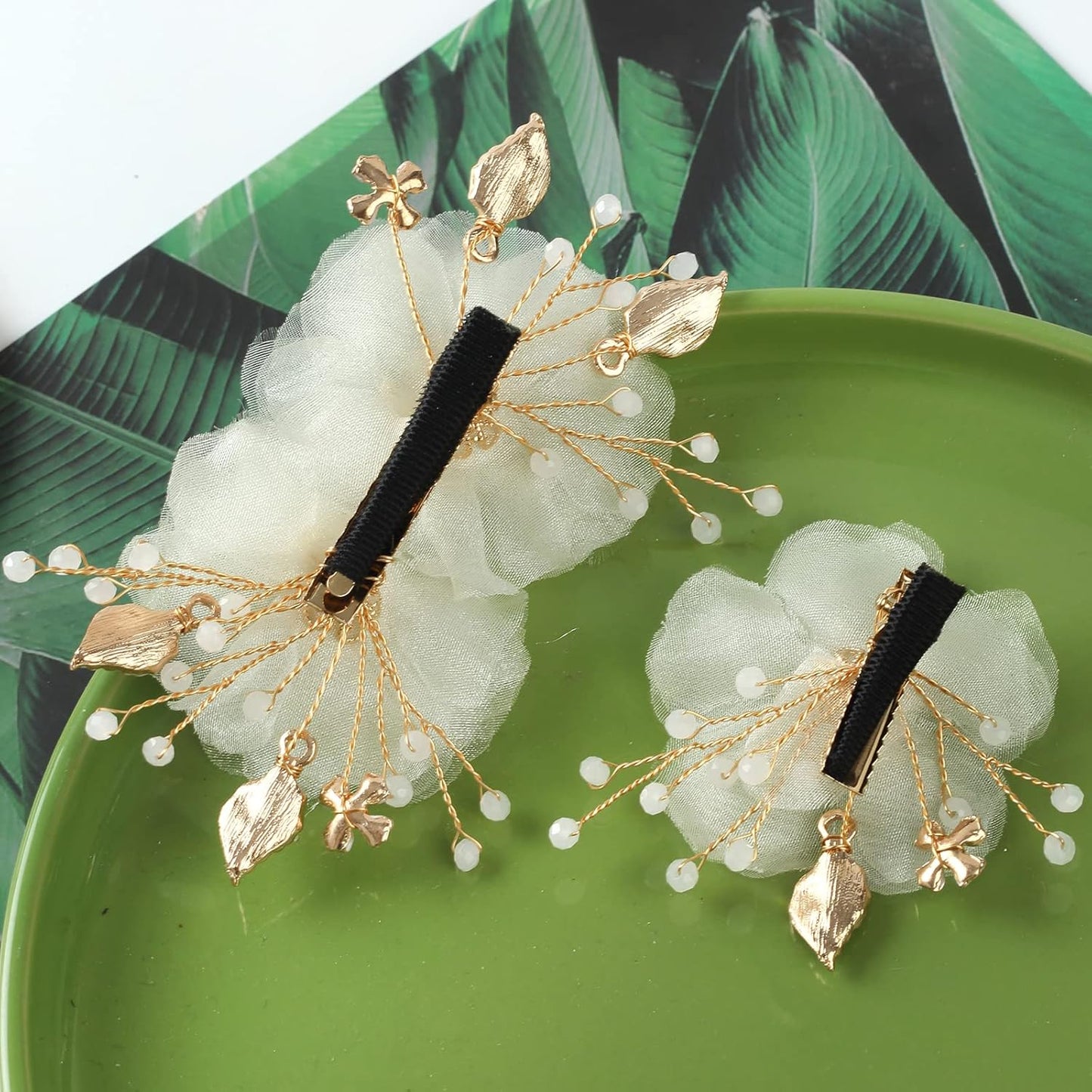 2PCS Bridal Hair Clips, Flower Hair Clips with Pearl, Wedding Hair Pin Comb Accessories for Bride Girls Women(Gold)