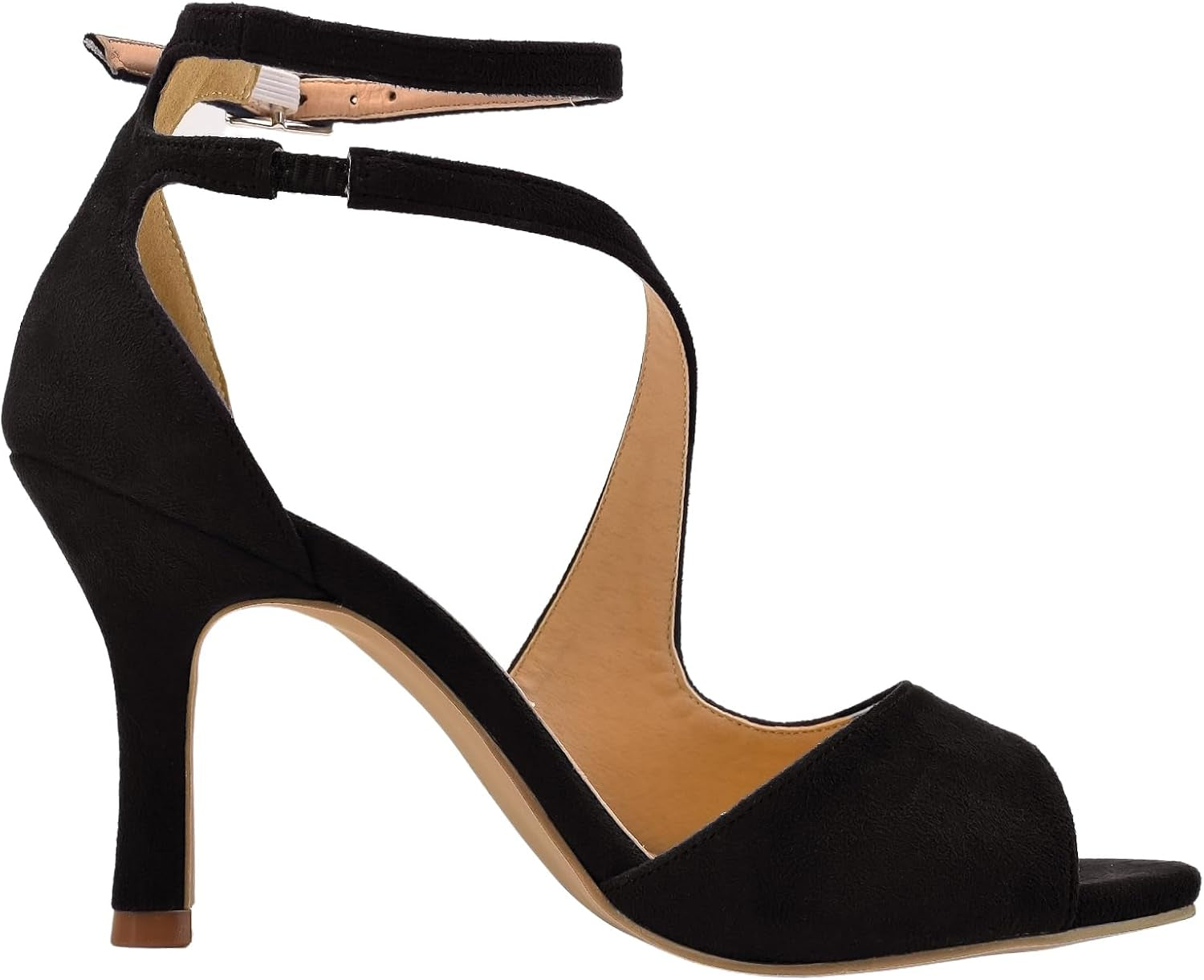 Sandals for Women Peep Toe High Heels Cross Strappy Wedding Evening Dress Shoes Buckle Stain