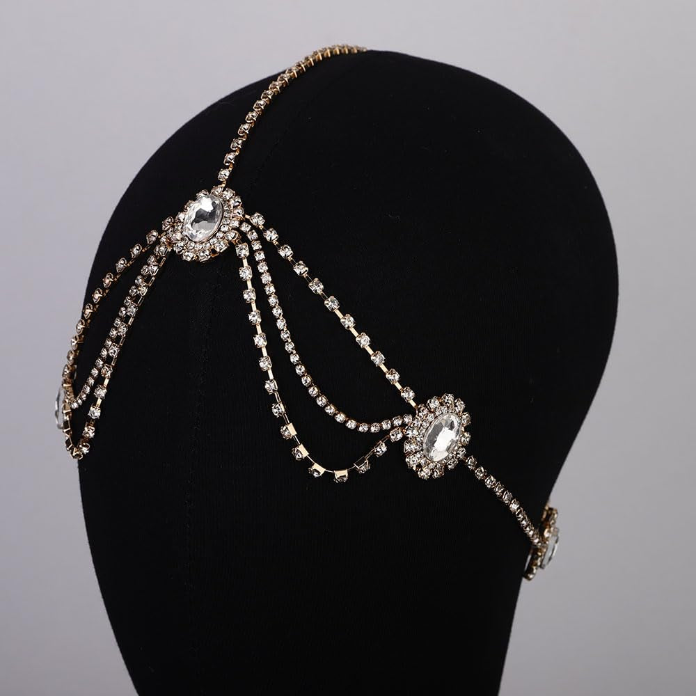 Women Dainty Bohemian Rhinestones Head Chain Hair Accessories for Bridal